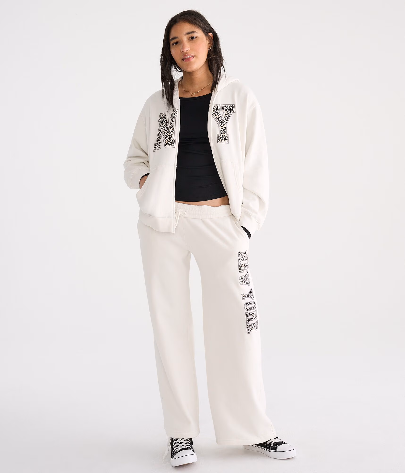 Déjà For Aero Leopard NY Oversized Full-Zip Hoodie cream