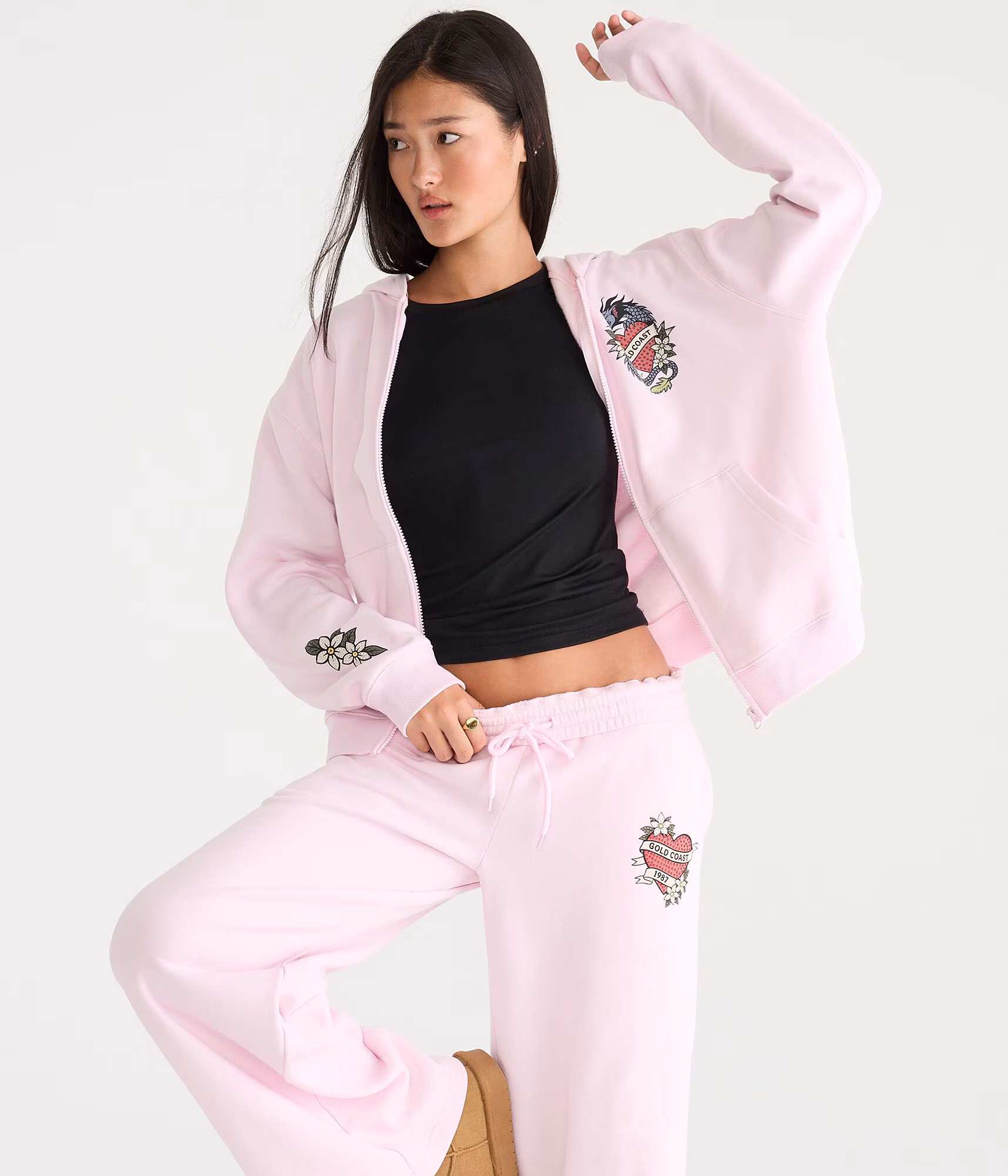 Déjà For Aero Gold Coast Dragon Oversized Full-Zip Hoodie pink