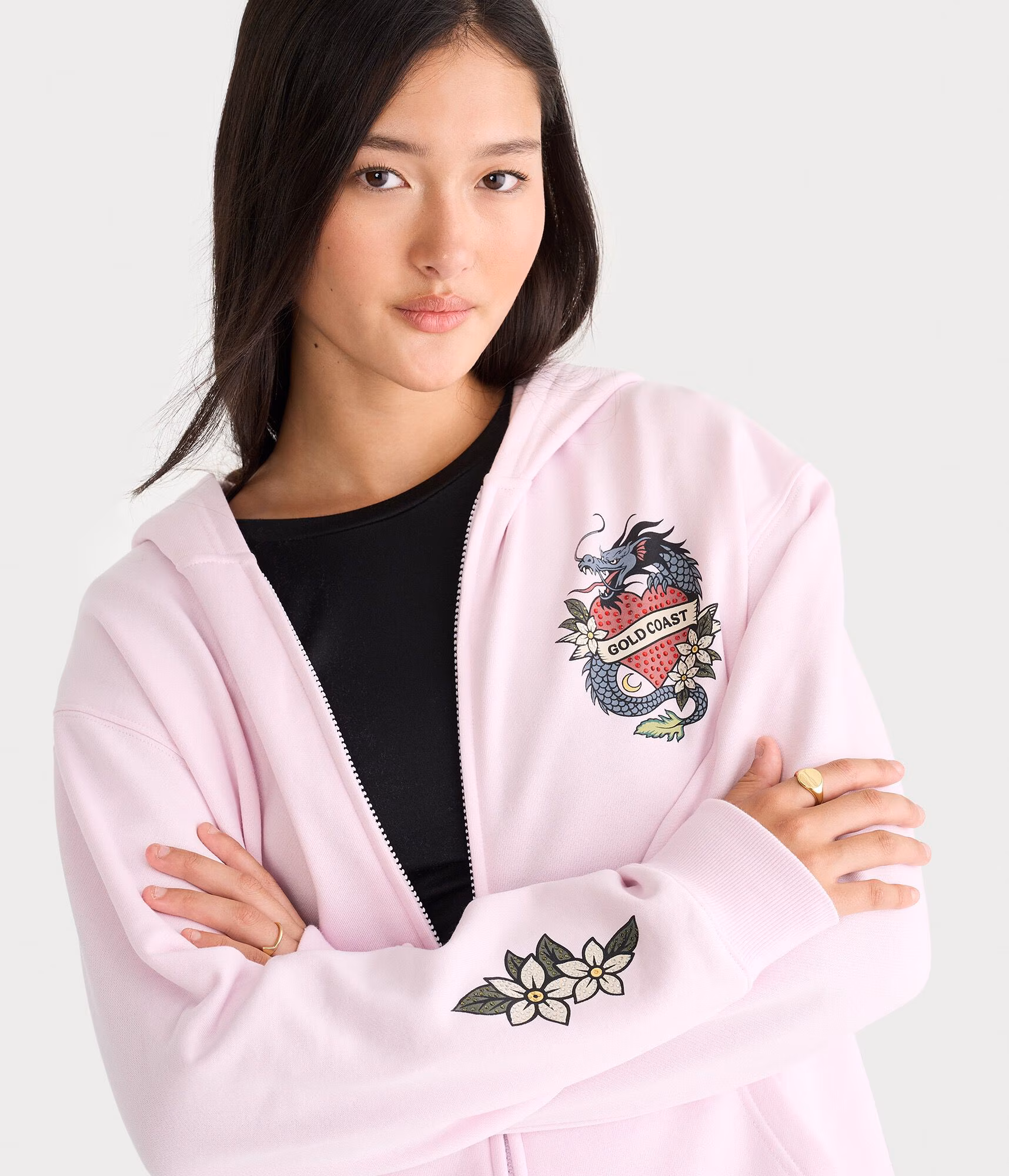 Déjà For Aero Gold Coast Dragon Oversized Full-Zip Hoodie pink