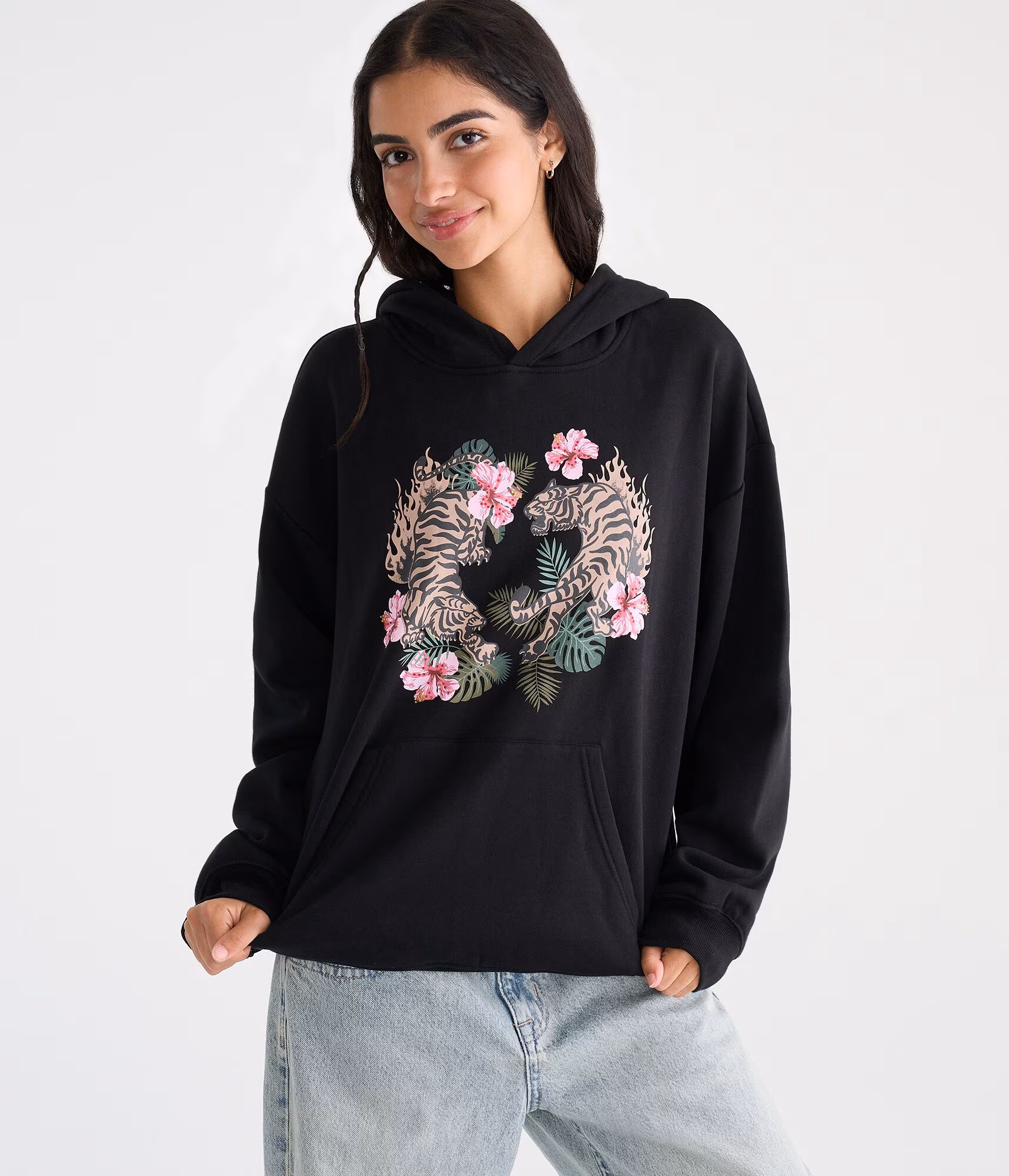 Déjà For Aero Floral Tigers Oversized Pullover Hoodie black
