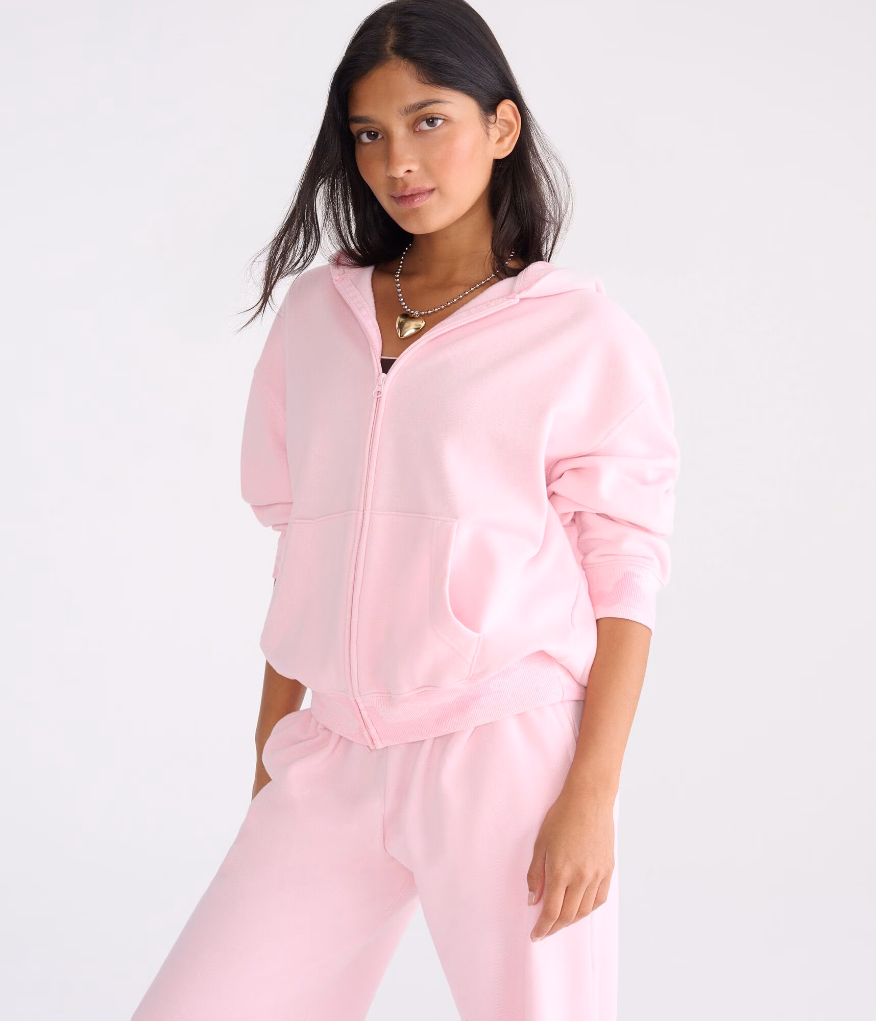 Cloud Soft Camo-Trim Oversized Full-Zip Hoodie mermaid pink