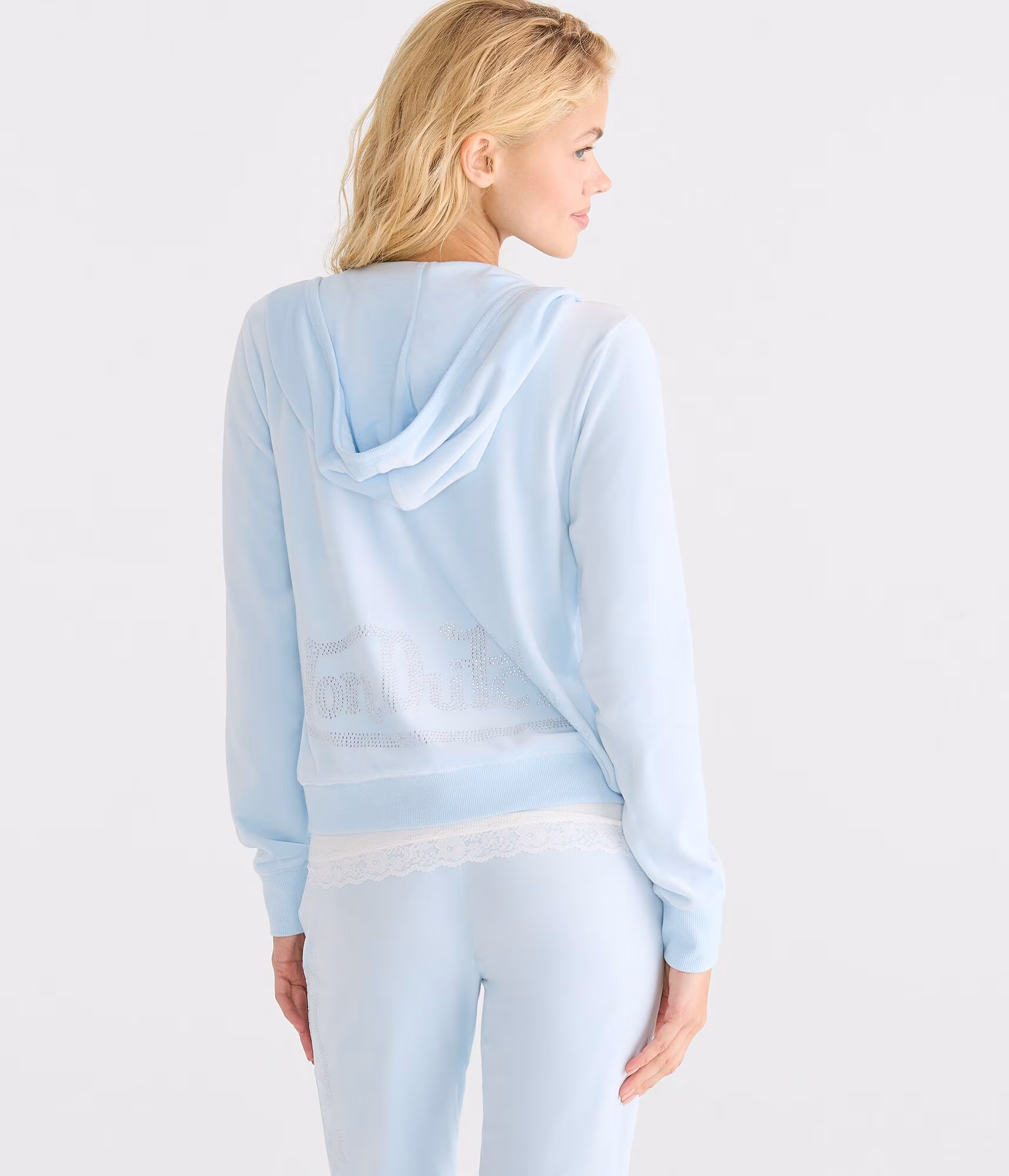 Von Dutch Rhinestone Velour Full-Zip Hoodie blue