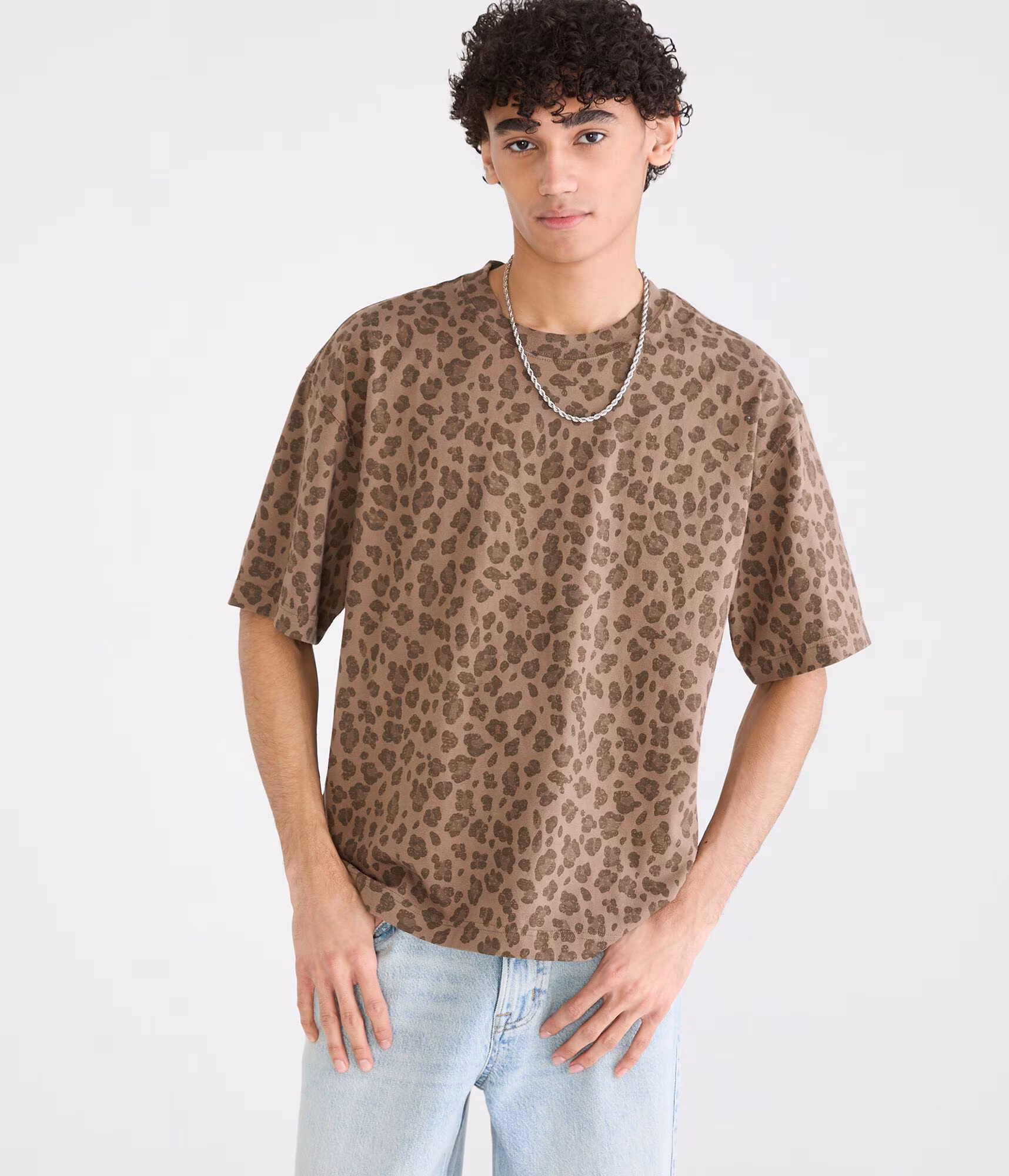 Leopard Print Heavyweight Crew Tee biscuit