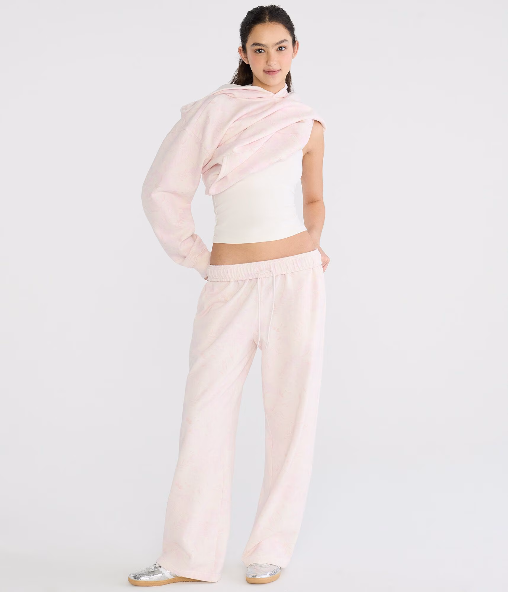 Cloud Soft Tropical Floral Mid-Rise Straight Leg Sweatpants cream
