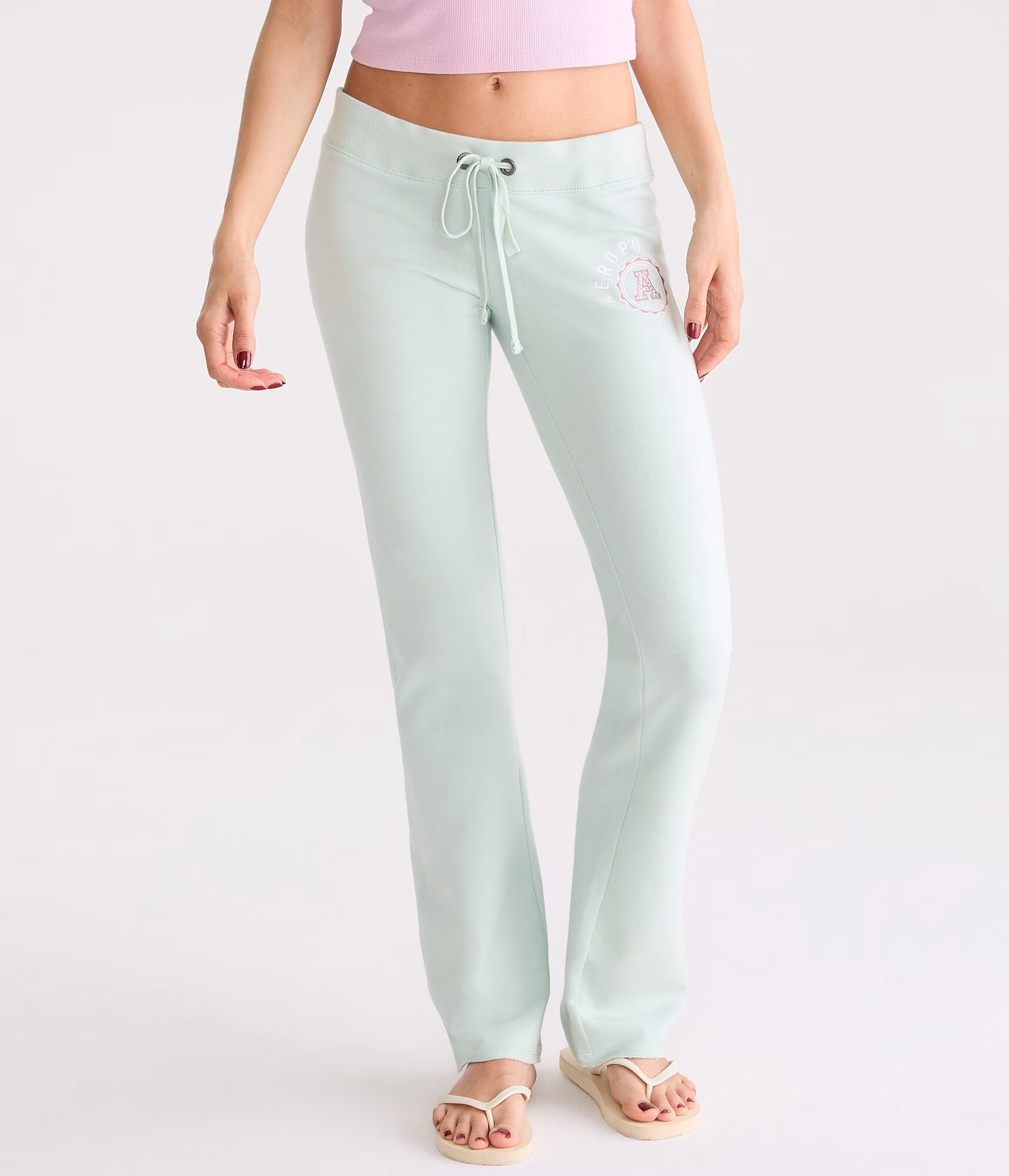 Aeropostale Rhinestone Crest Fit & Flare Sweatpants green tinge