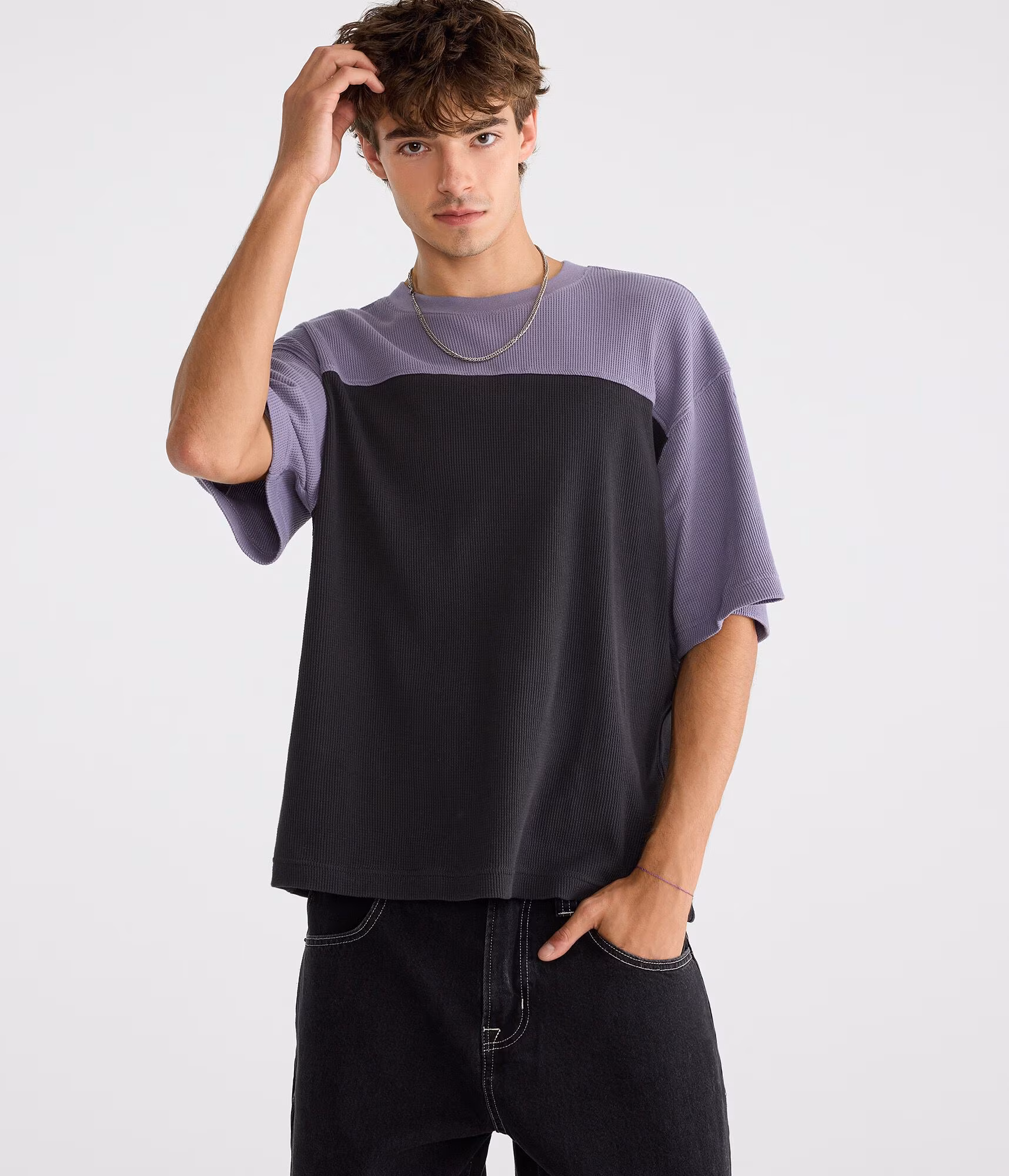 87 Colorblock Waffle Graphic Tee dark purple