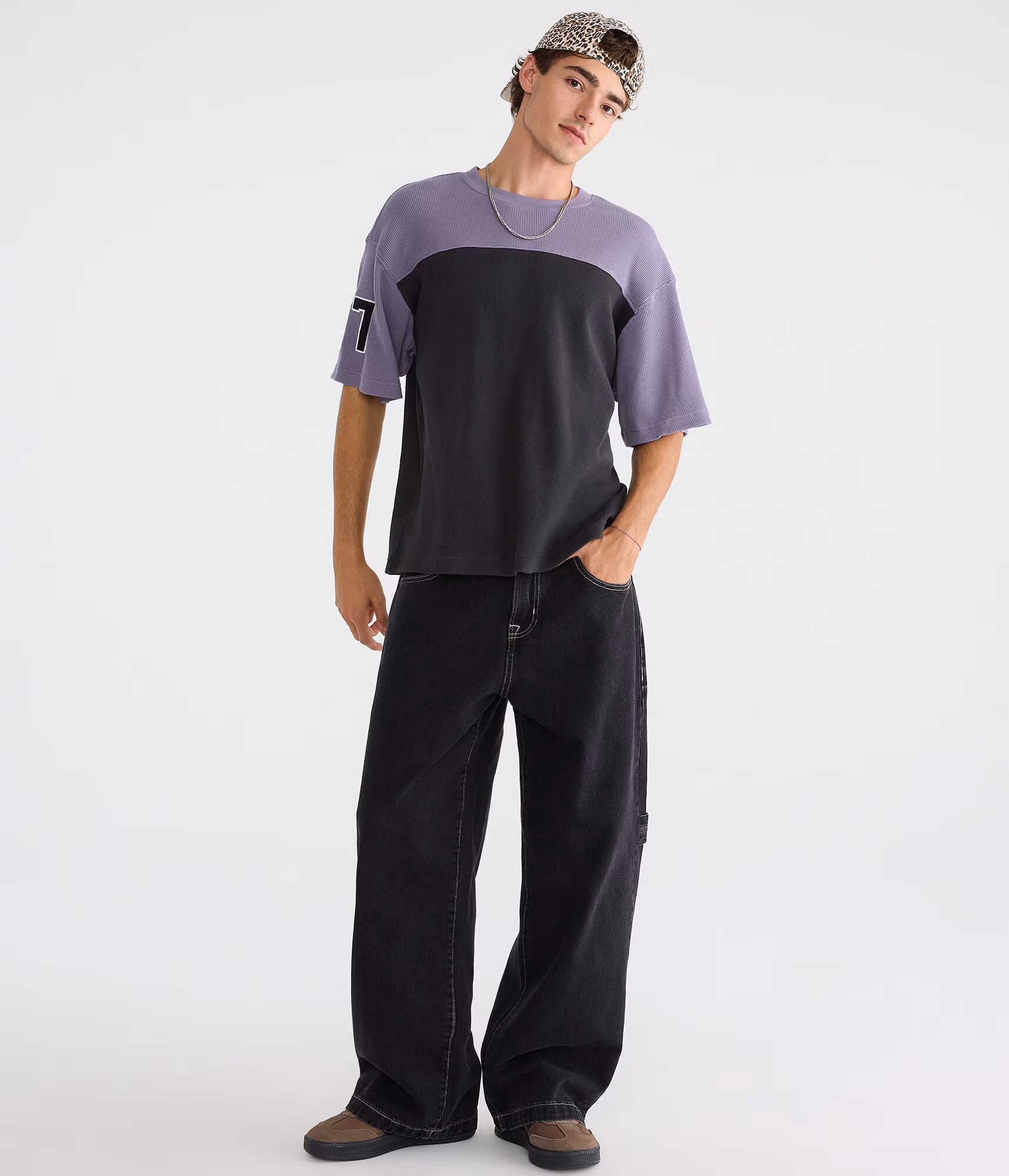 87 Colorblock Waffle Graphic Tee dark purple