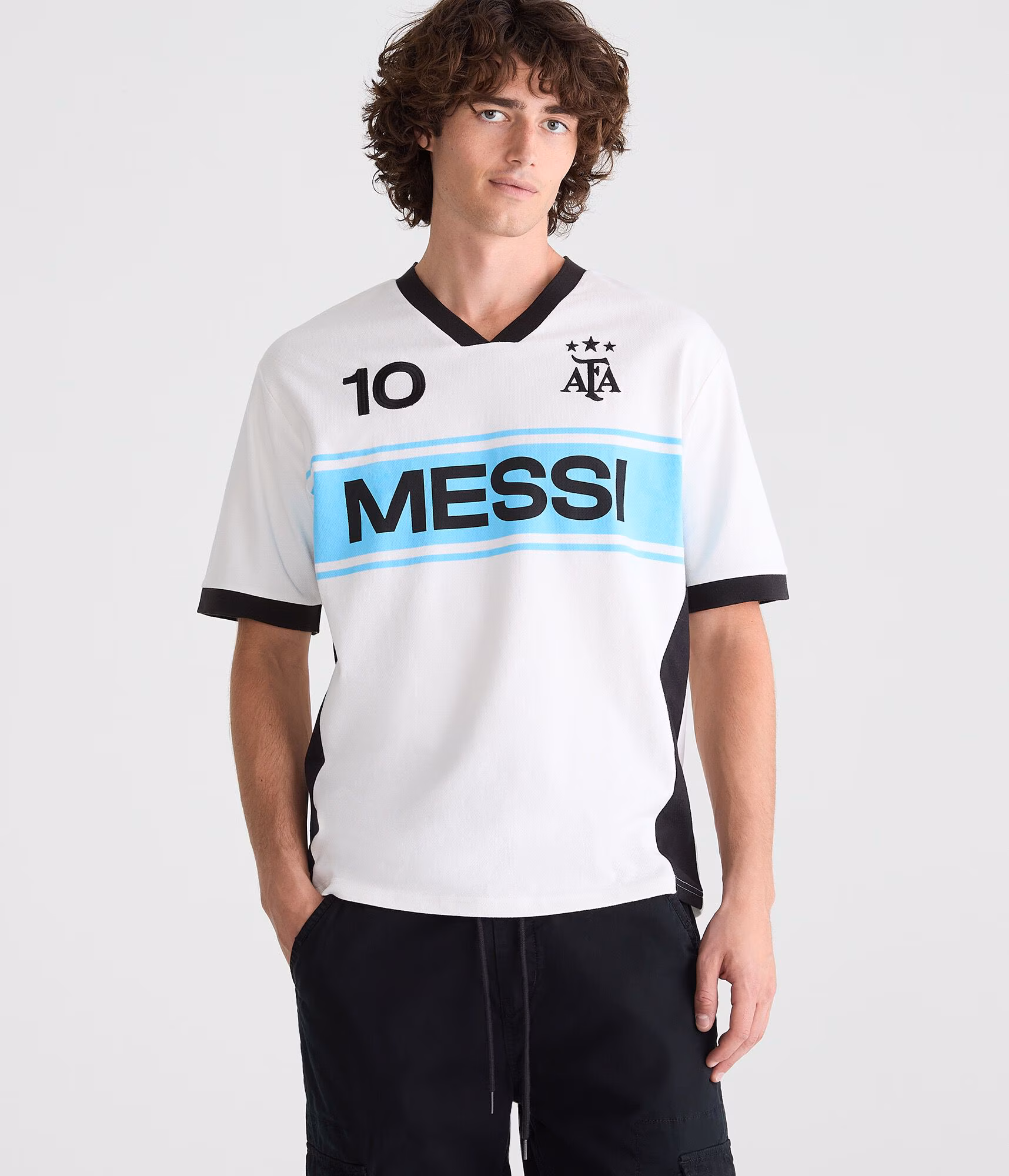 Argentina Messi 10 V-Neck Soccer Jersey white