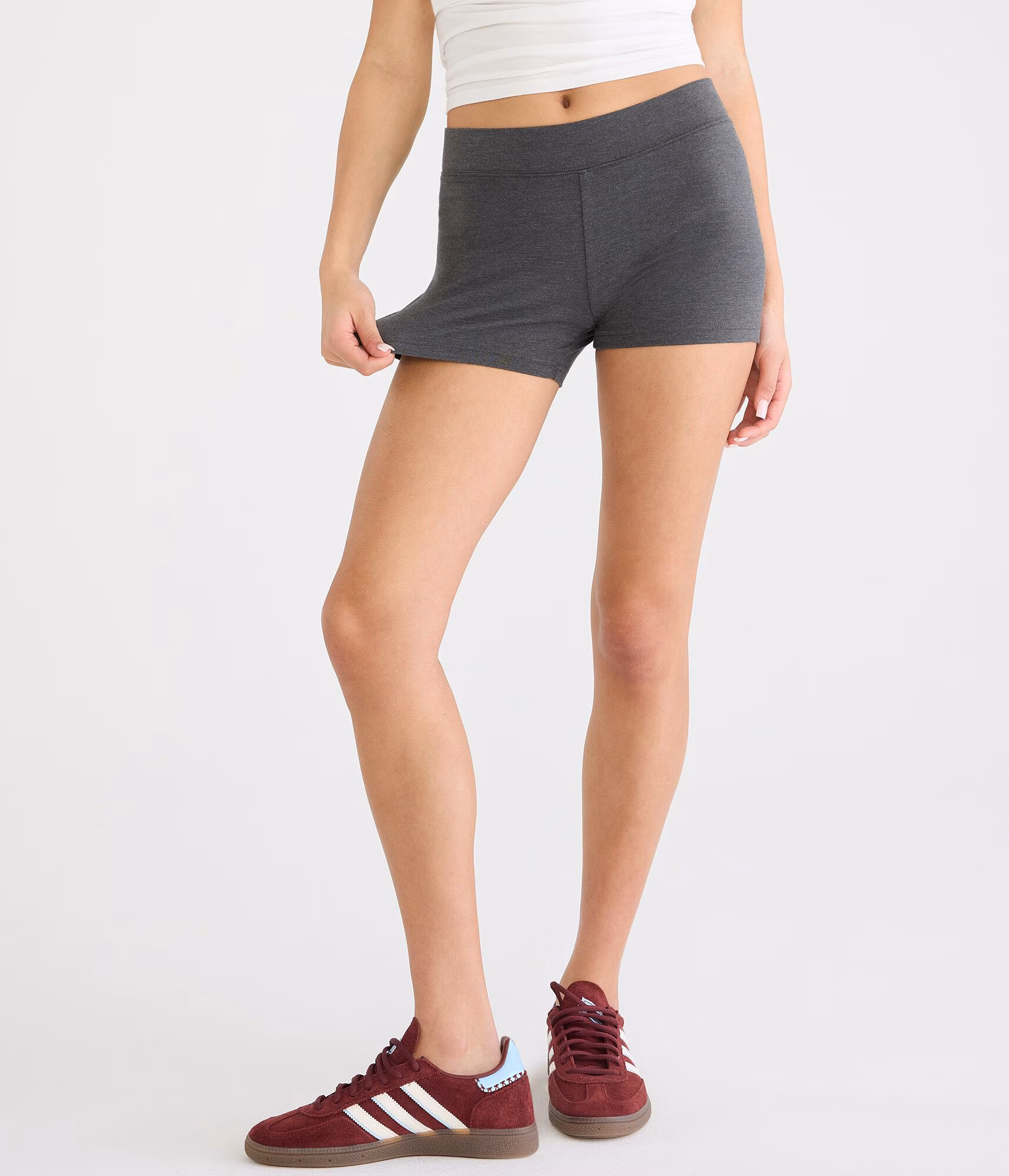 High-Rise Booty Shorts charcoal heather grey