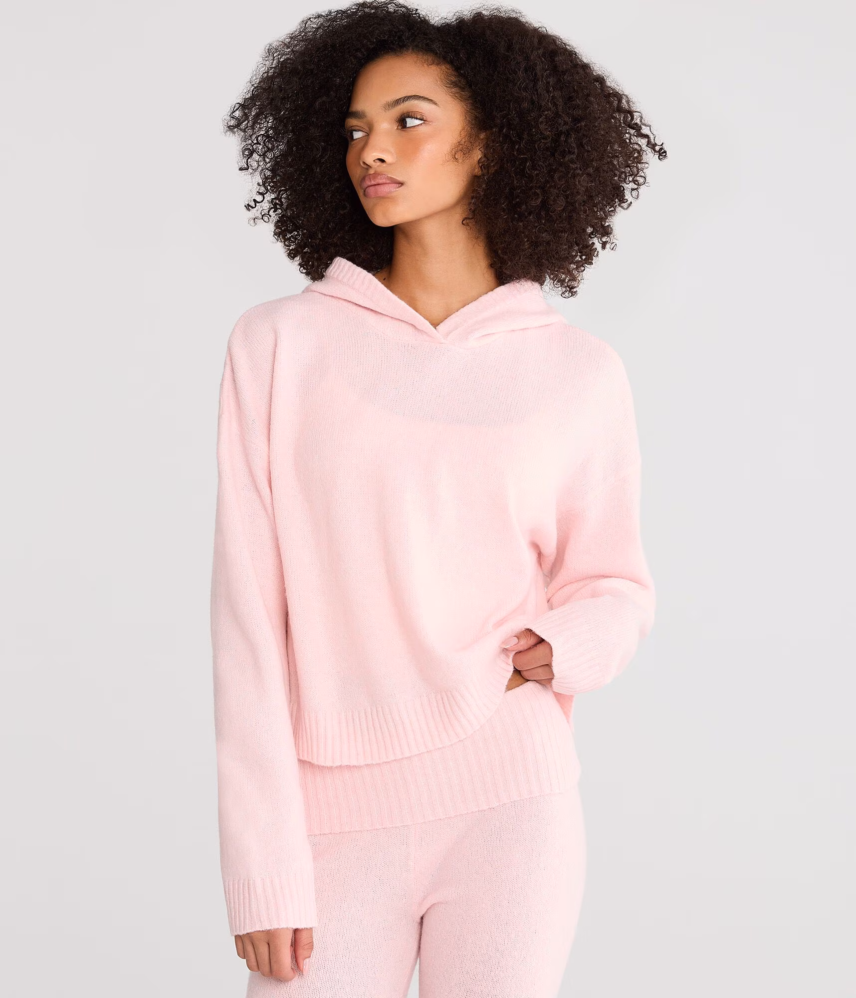 Lace Bow Cozy Sweater Hoodie peach whip