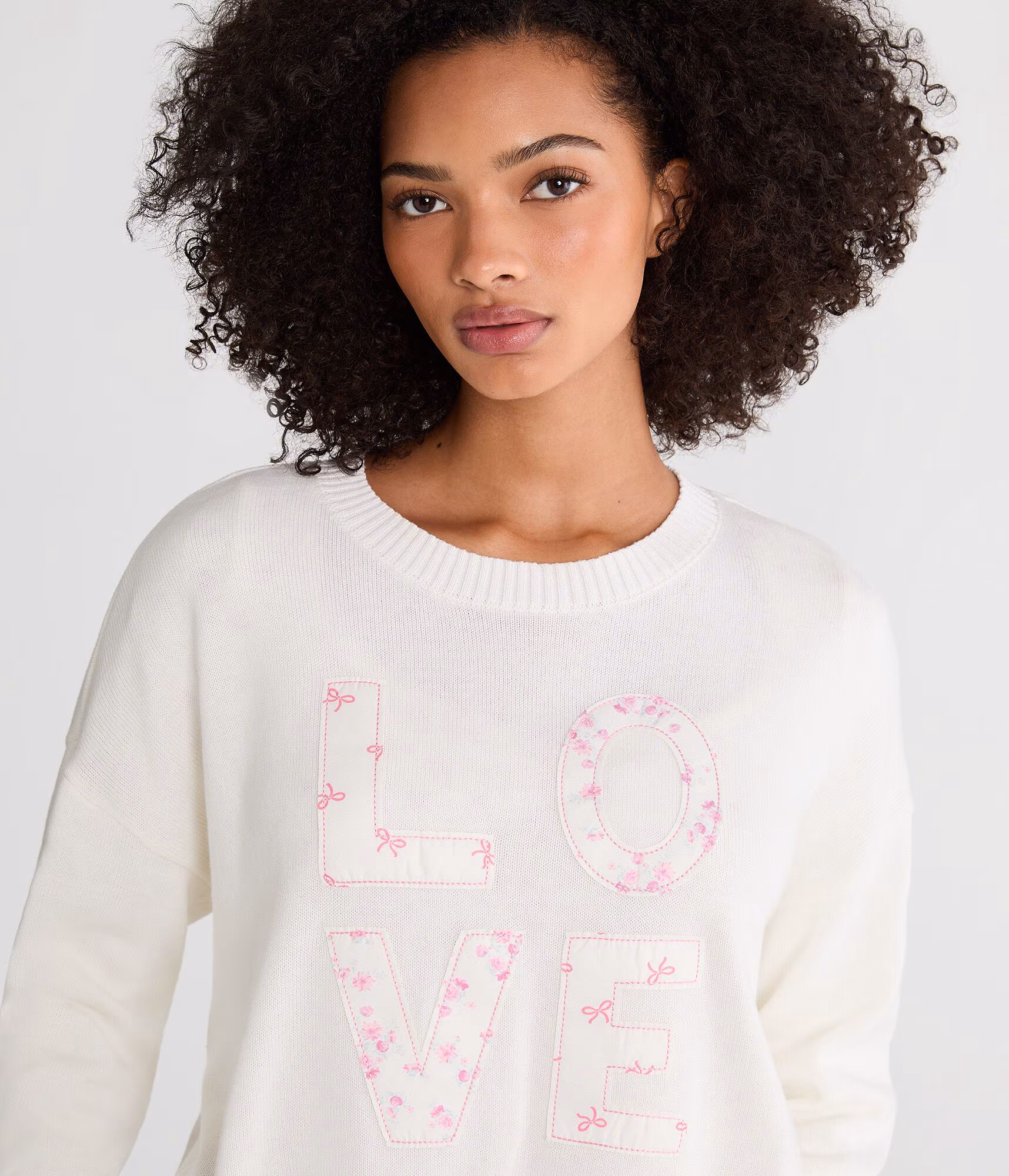Patchwork Love Crew Sweater cream