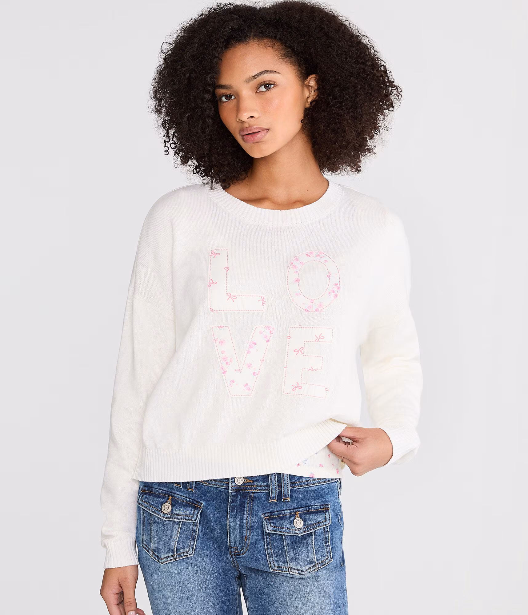 Patchwork Love Crew Sweater cream