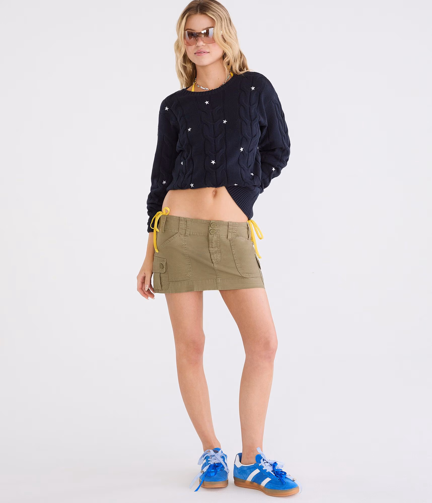 Stars Oversized Cable Crew Sweater naval blue