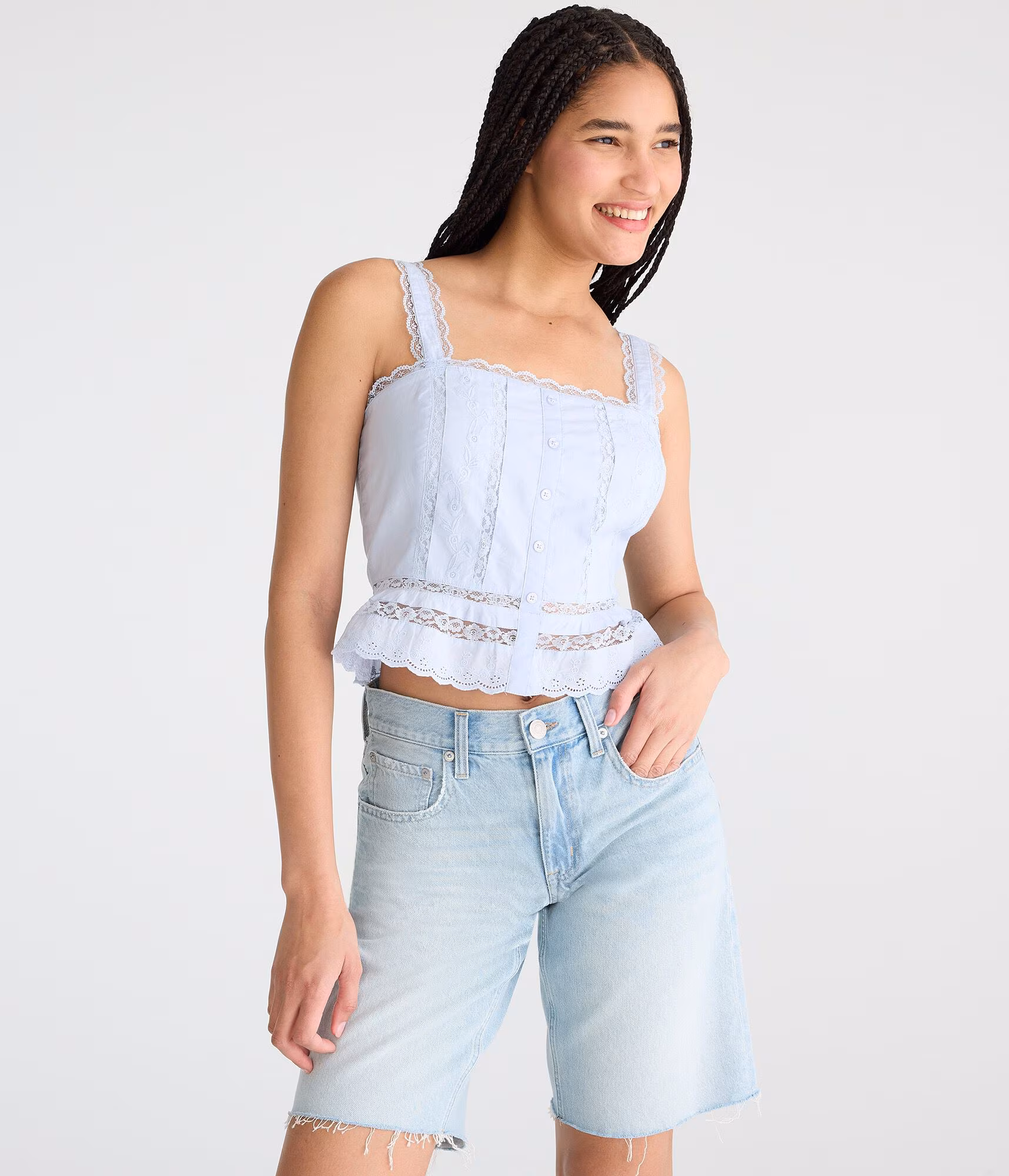 Floral Lace Peplum Crop Top skysail blue