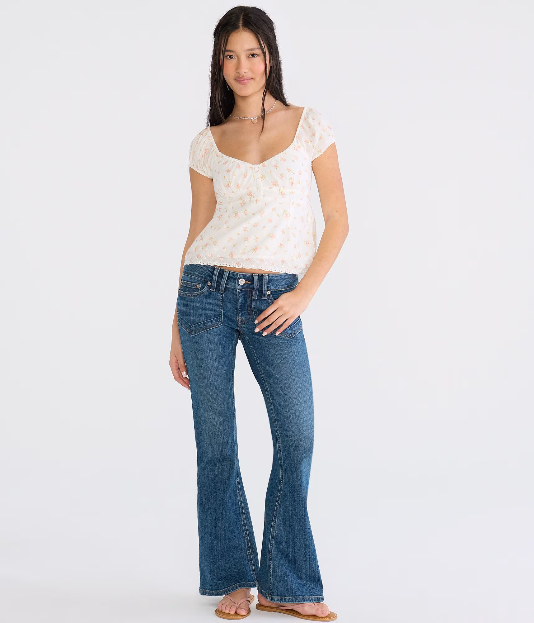 Floral Tie-Back Babydoll Top cream