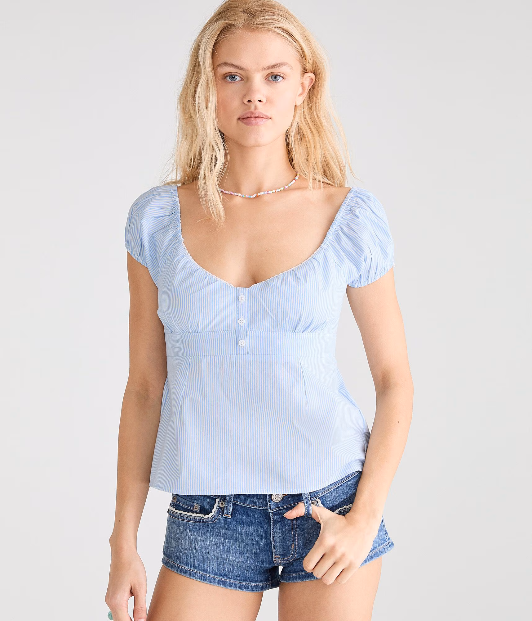 Striped Tie-Back Babydoll Top cream