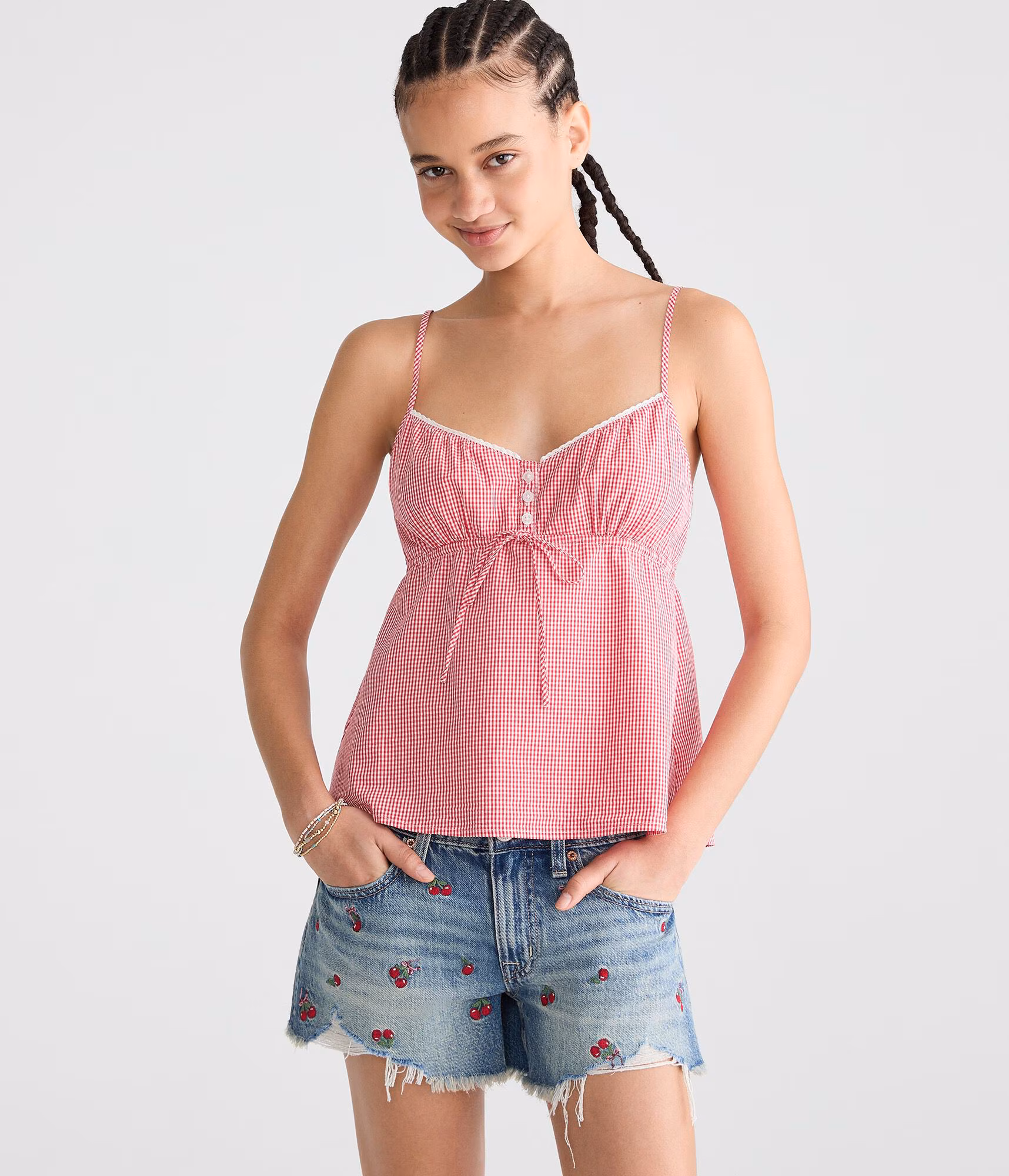 Gingham Babydoll Cami classic red