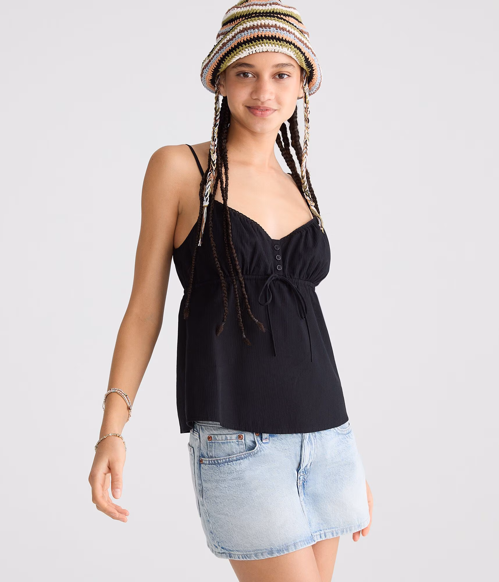 Tonal Stripe Babydoll Cami black fox