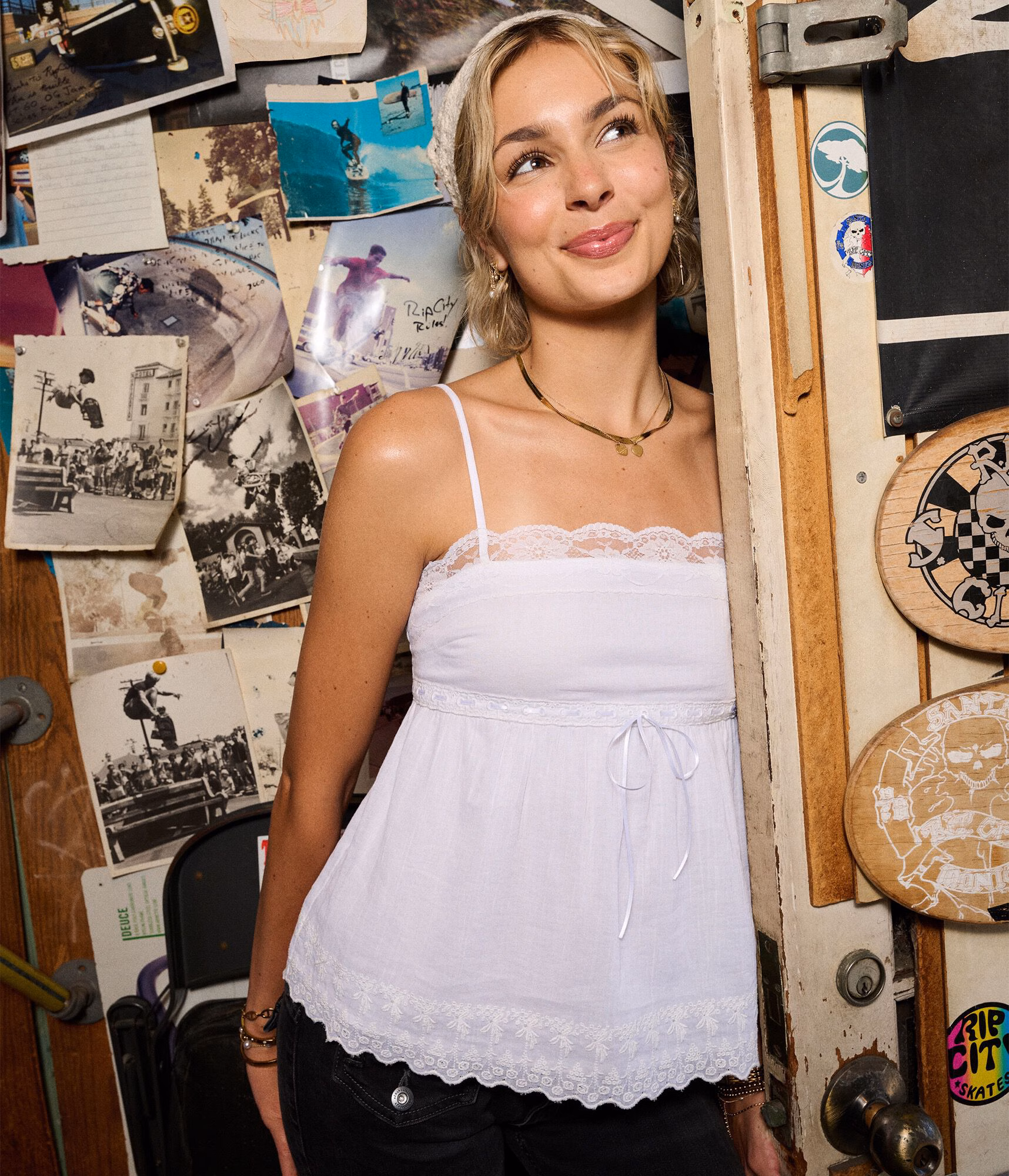 Bow Lace-Trim Square-Neck Cami bleach