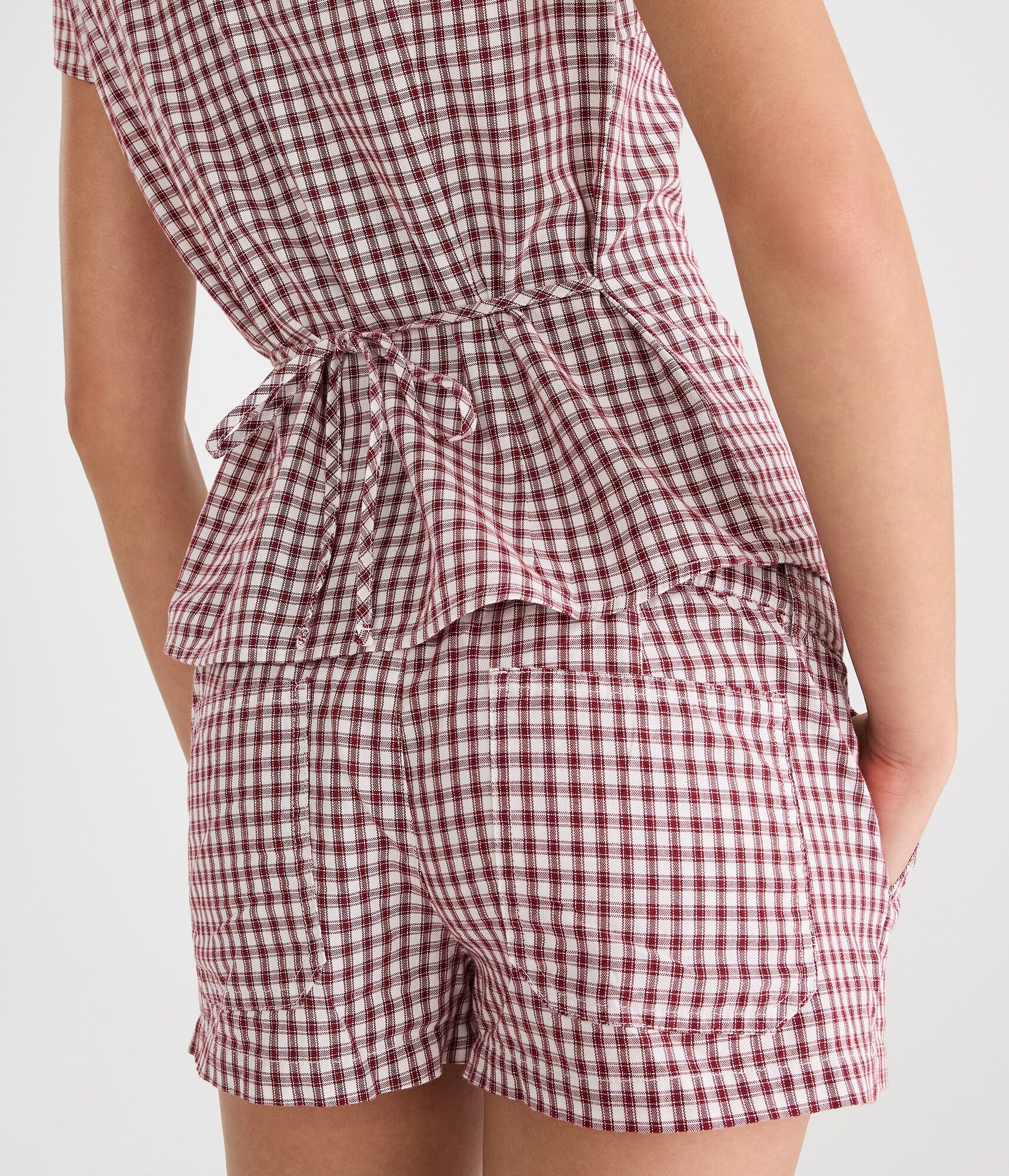 Déjà For Aero Plaid Tie-Back Blouse ruby wine
