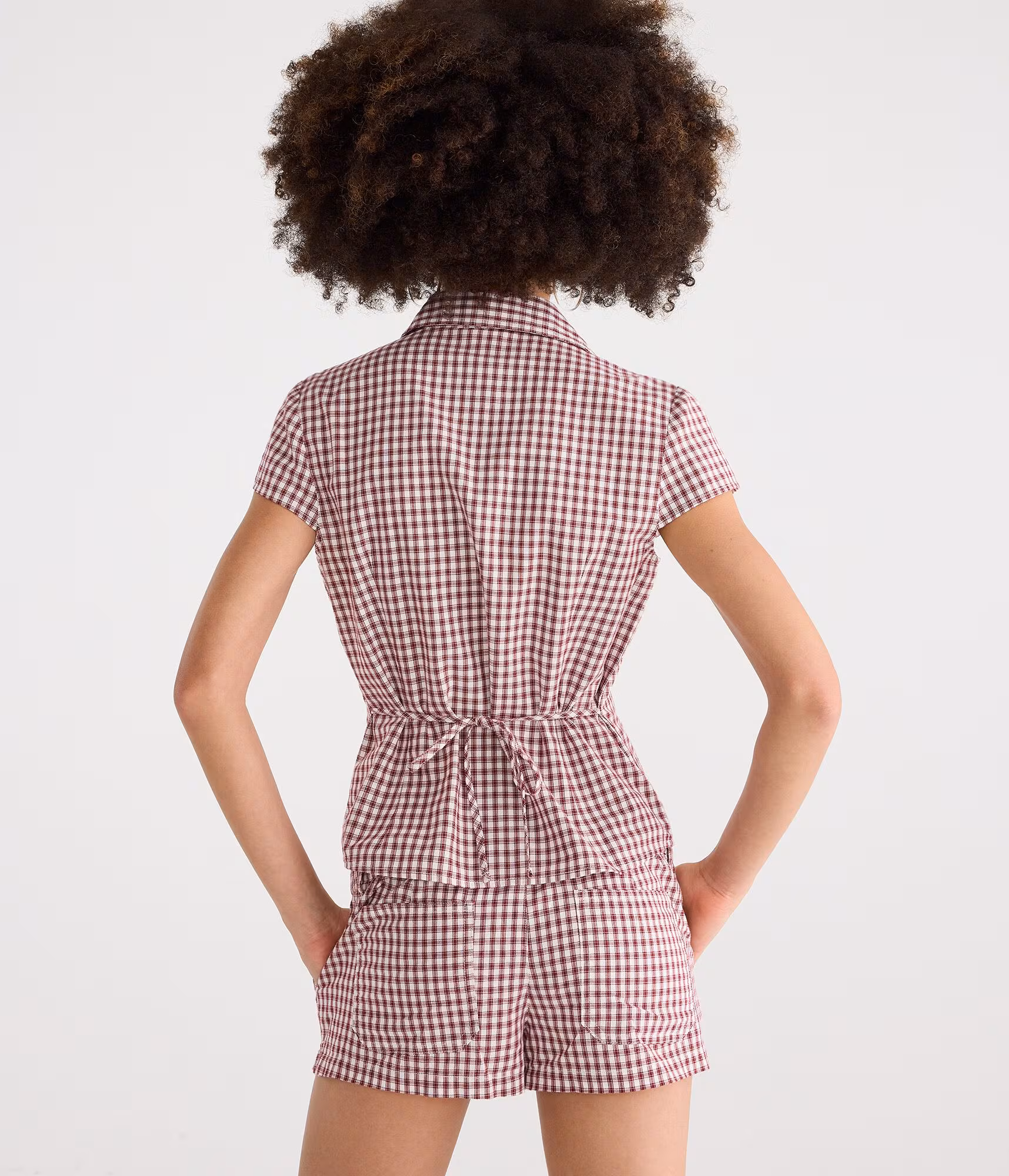 Déjà For Aero Plaid Tie-Back Blouse ruby wine