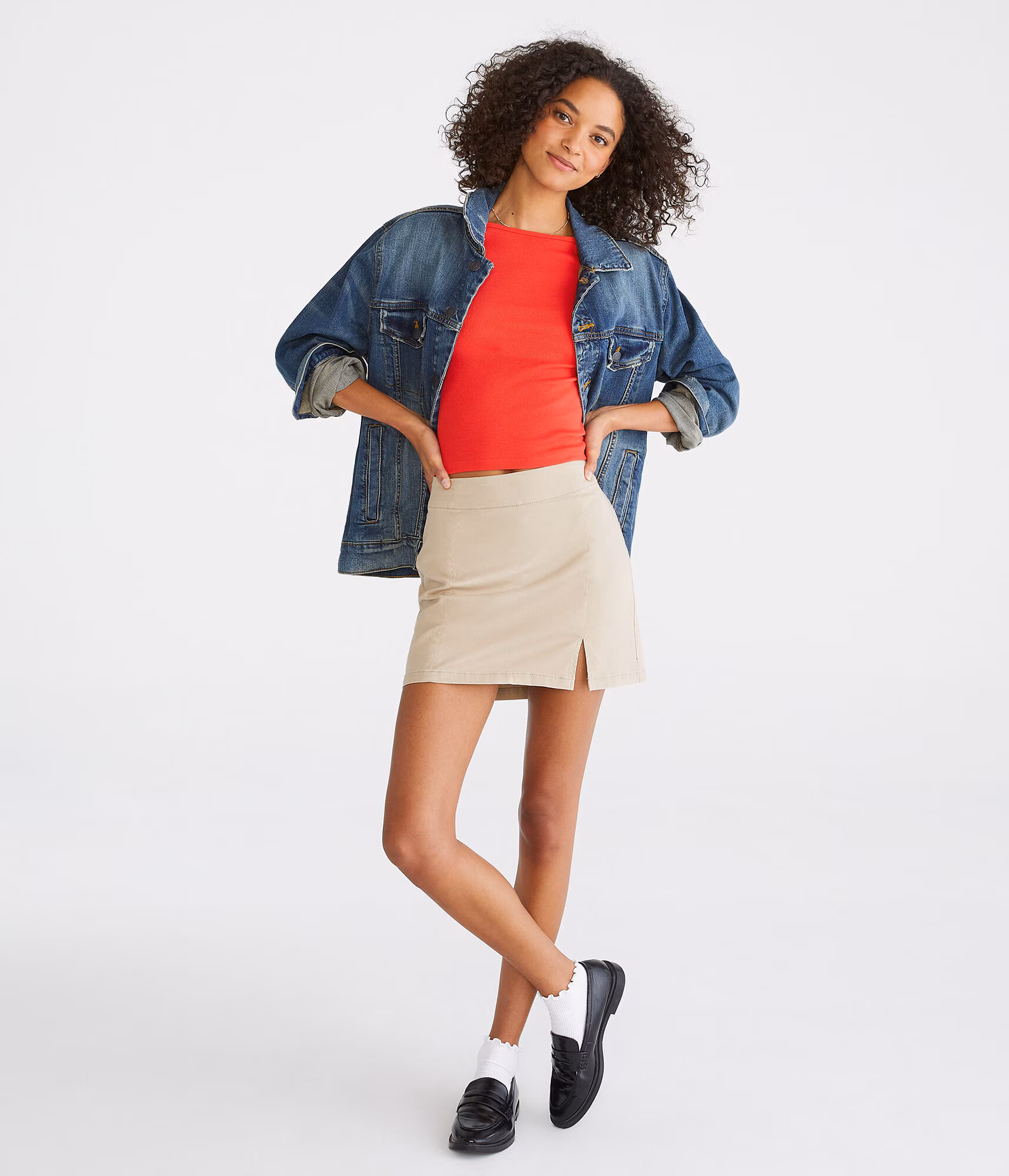 High-Waisted 15" Uniform Skirt summer tan