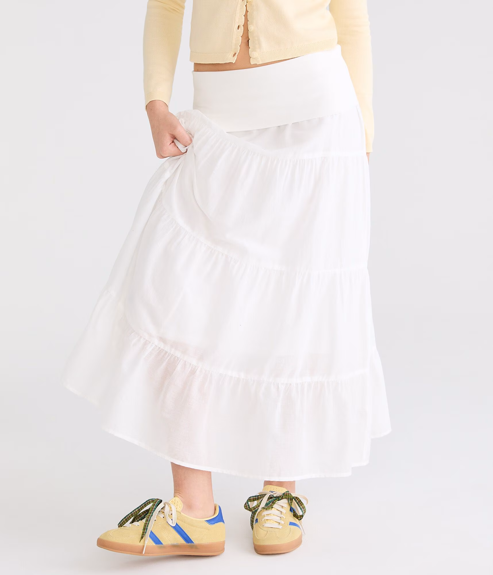 Tiered Fold-Over Maxi Skirt cream