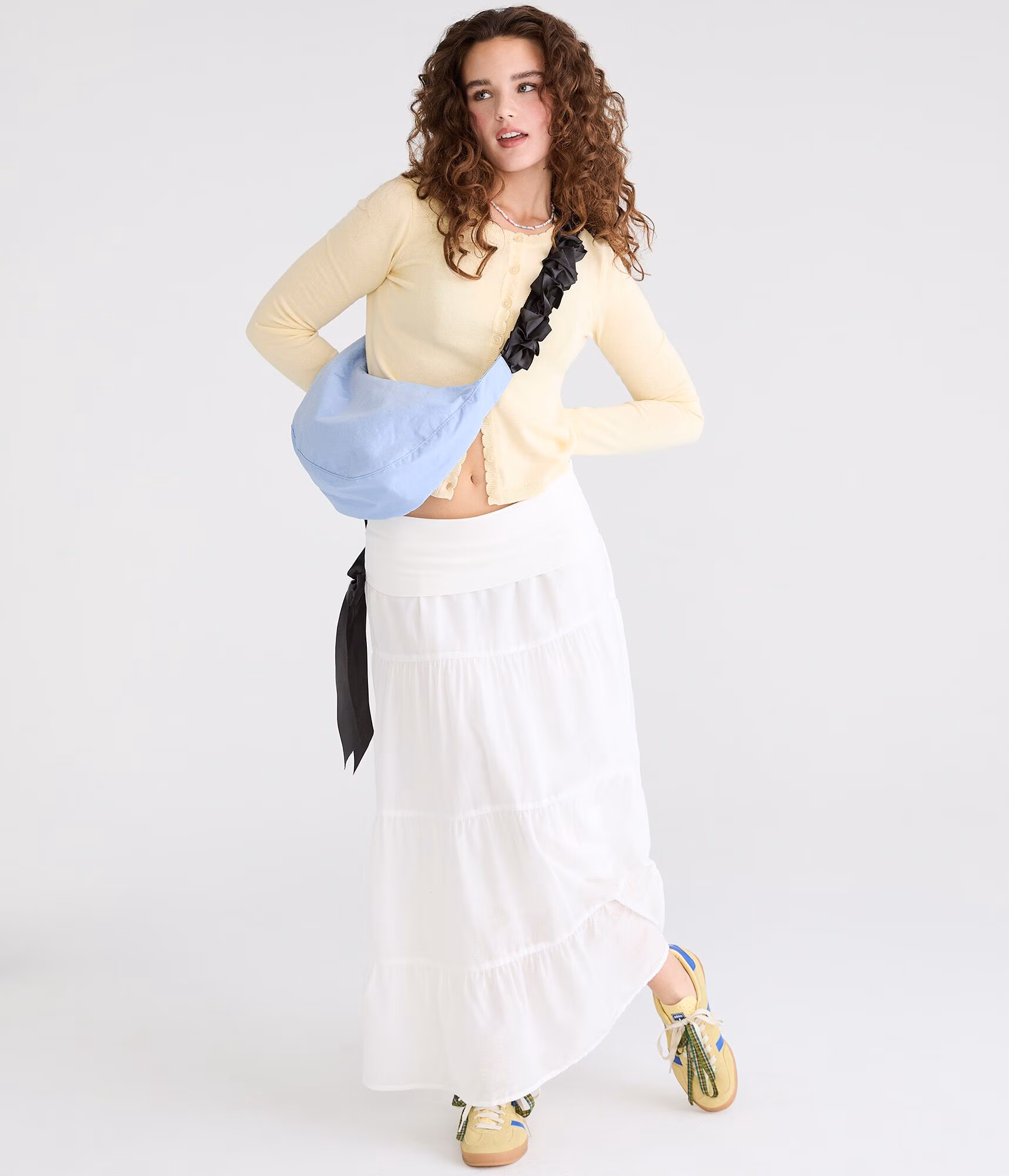 Tiered Fold-Over Maxi Skirt cream