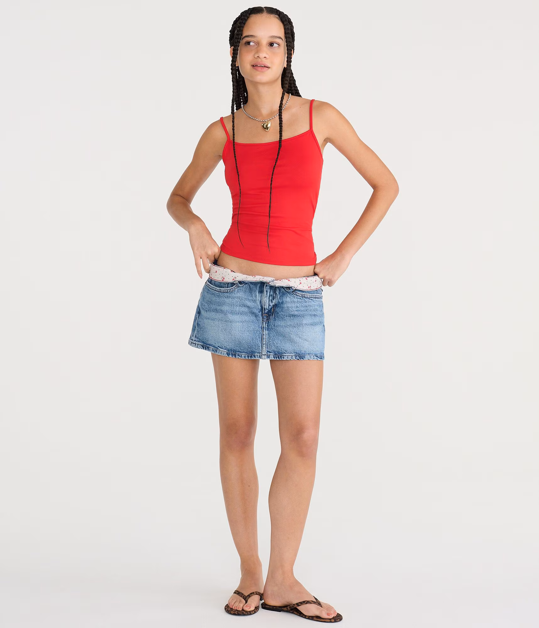 Cherry Waistband Low-Rise Denim Mini Skirt medium wash