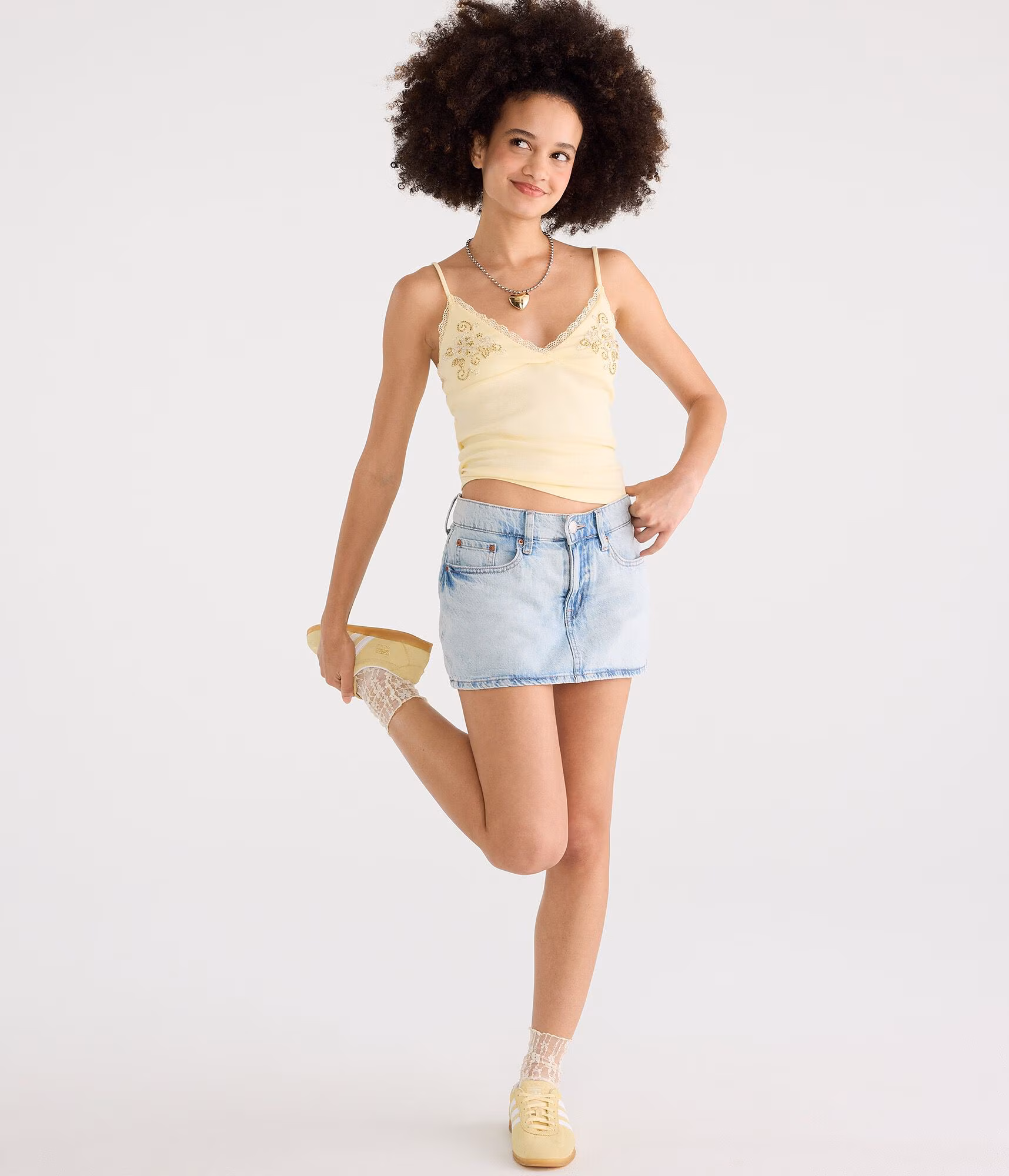 Floral Waistband Low-Rise Denim Mini Skirt light wash