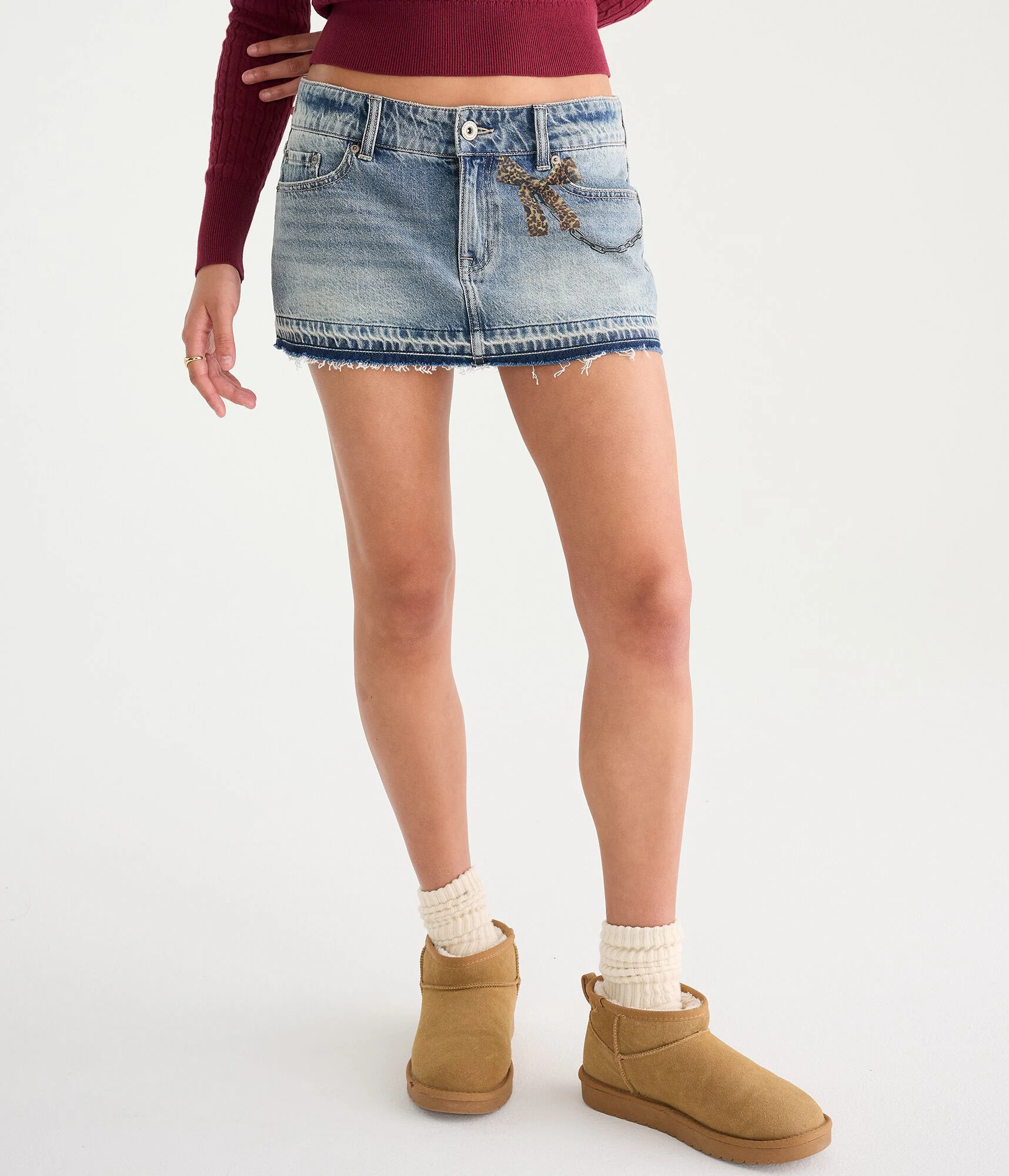 Déjà For Aero Bow Chain Low-Rise Micro Denim Skirt medium wash