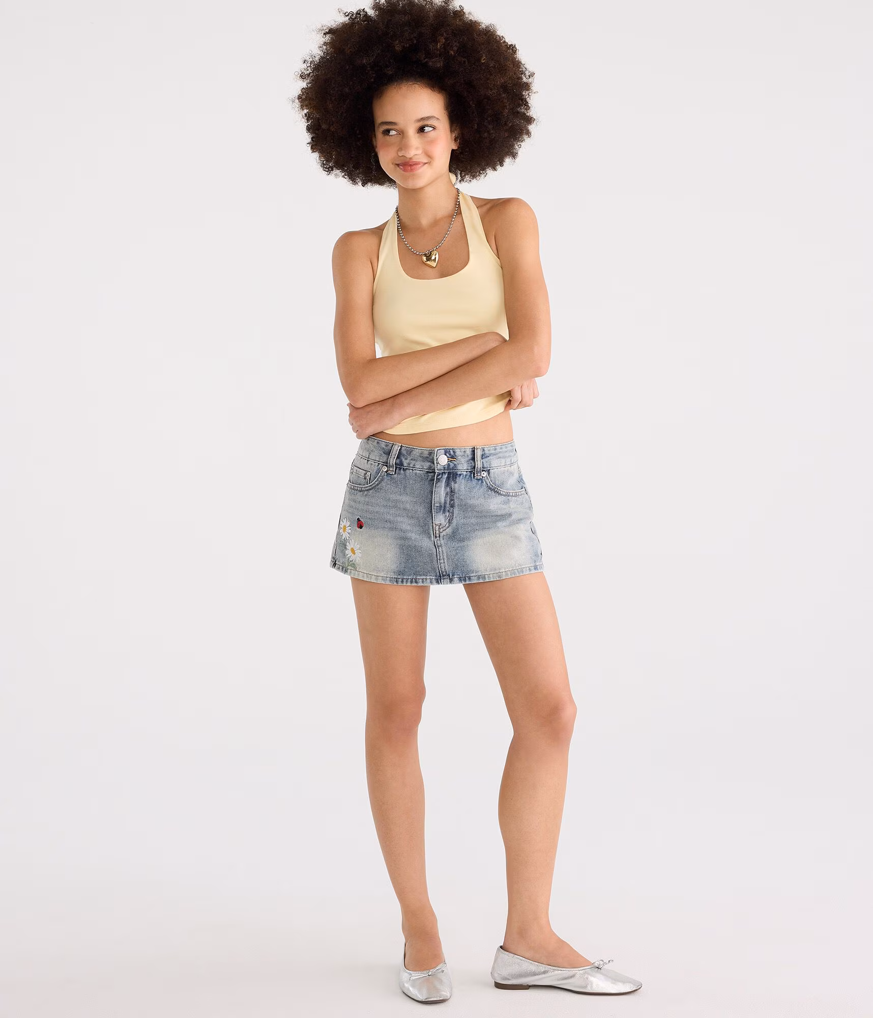 Daisy & Ladybug Super Low-Rise Denim Mini Skirt light wash