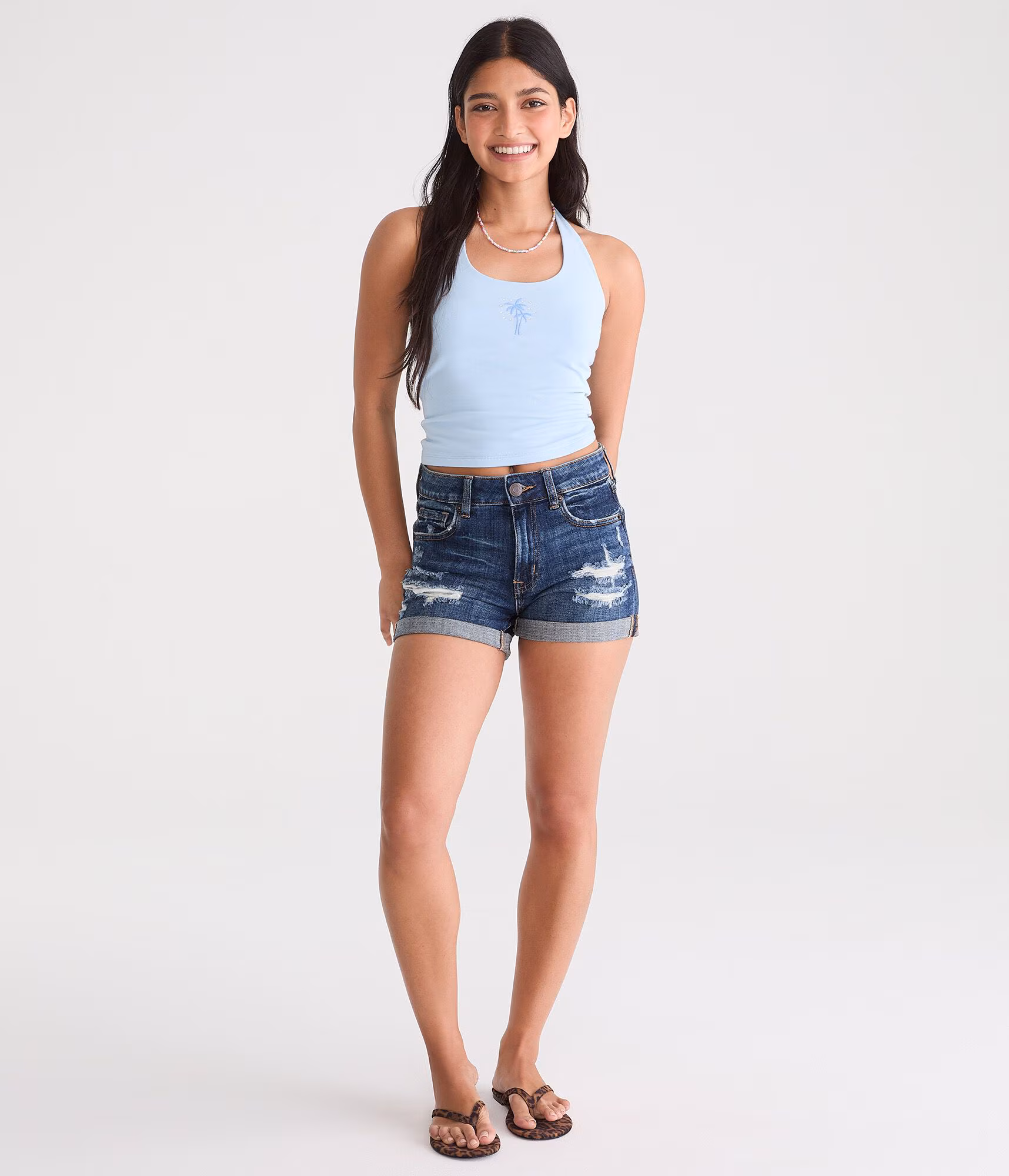 High-Rise Denim Midi Shorts dark wash