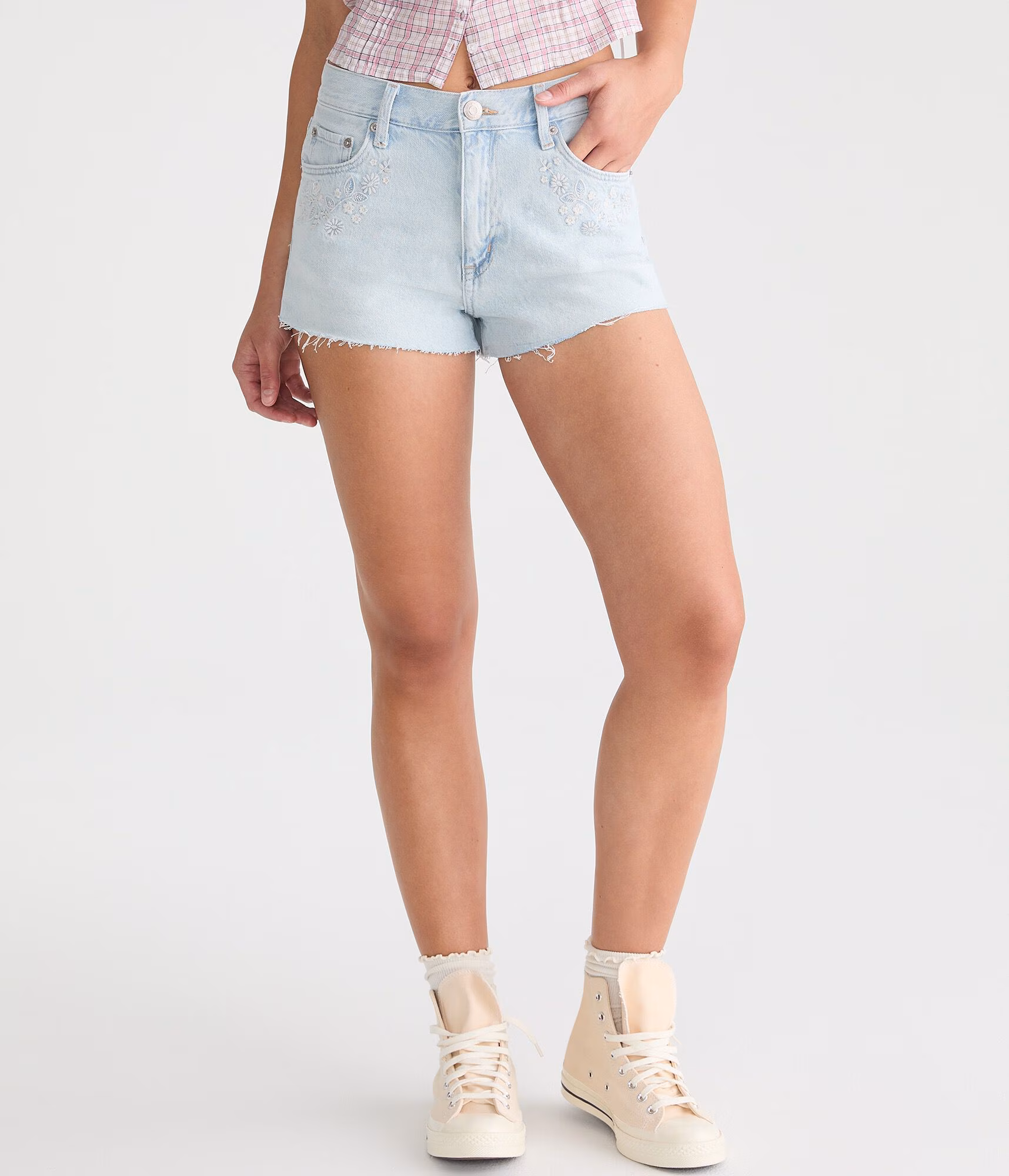 Vintage High-Rise Denim Shorty Shorts light wash