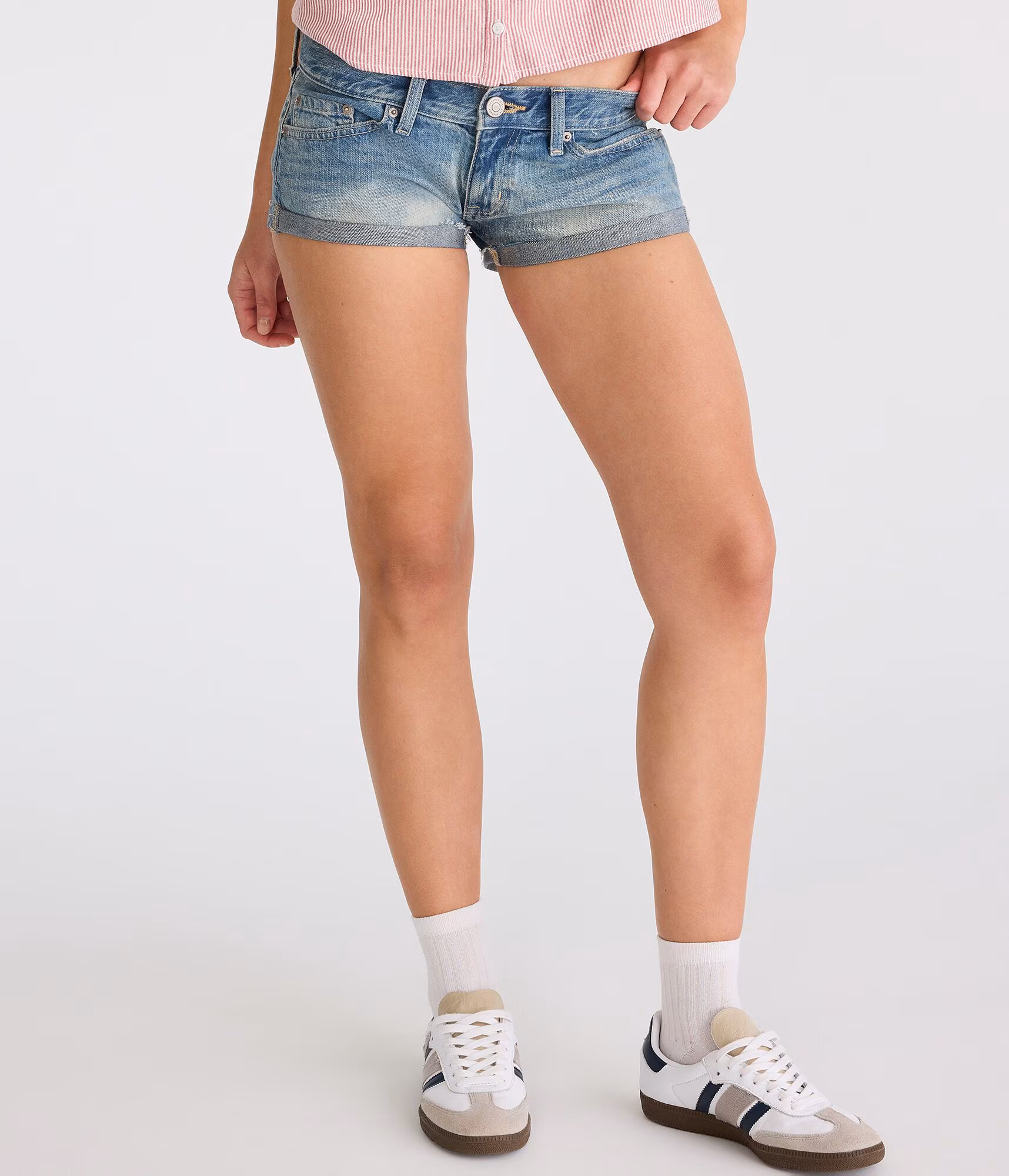 Super Low-Rise Micro Denim Shorts medium wash
