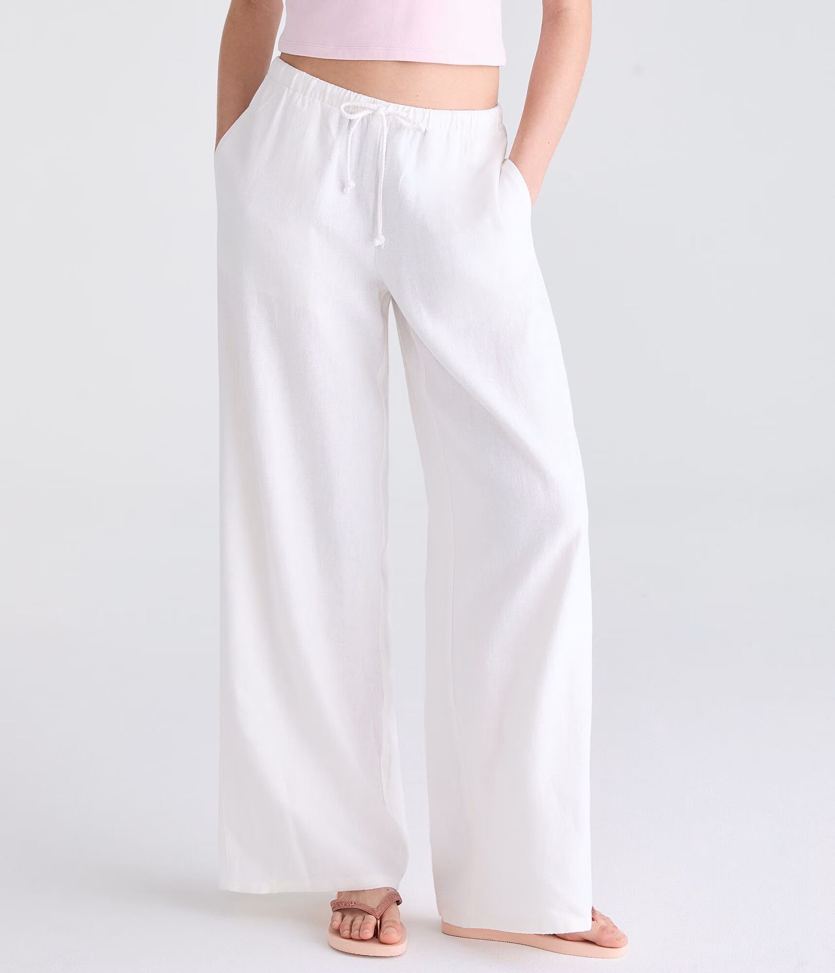 Low-Rise Drawstring Linen Pants bleach