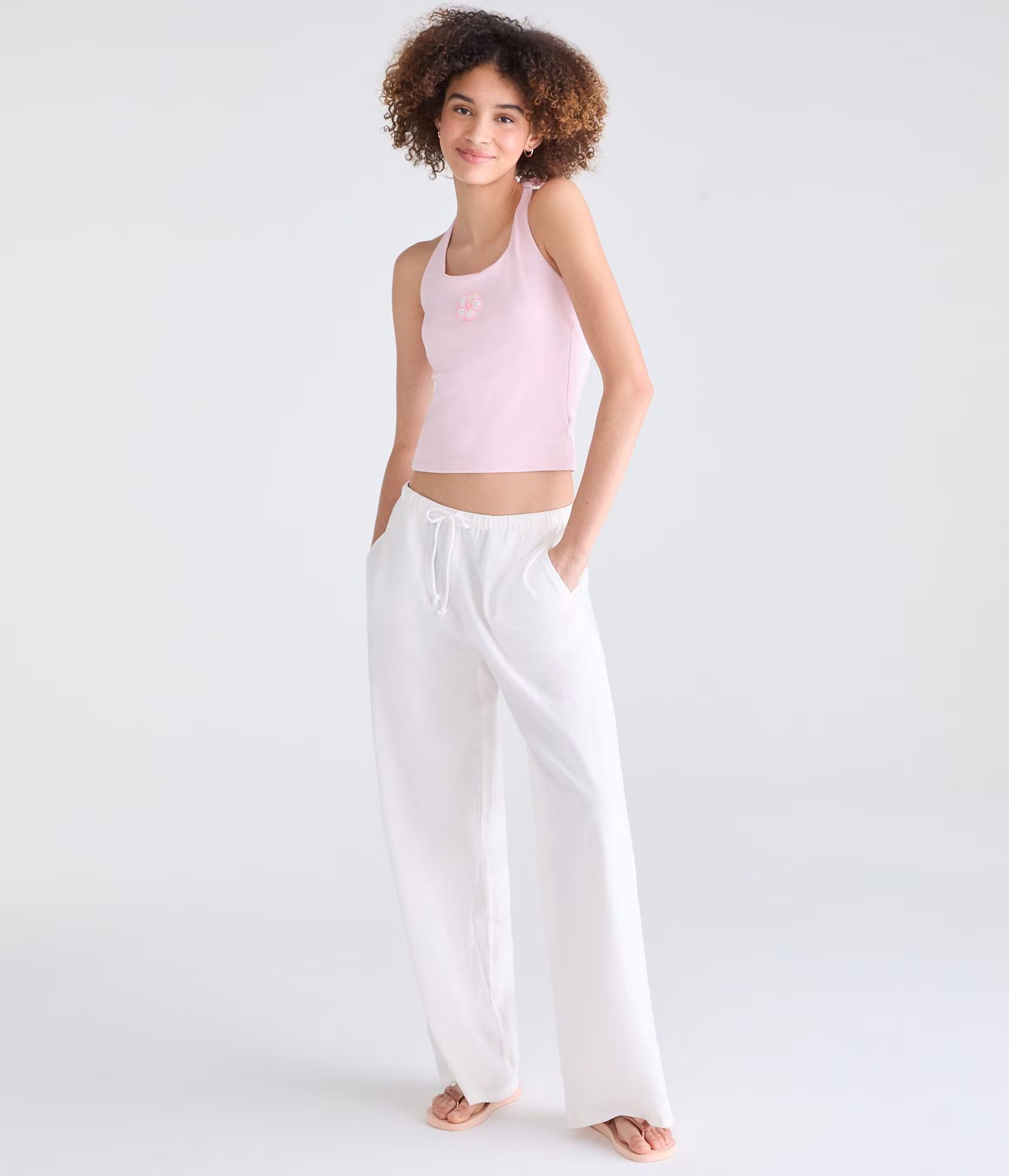 Low-Rise Drawstring Linen Pants bleach