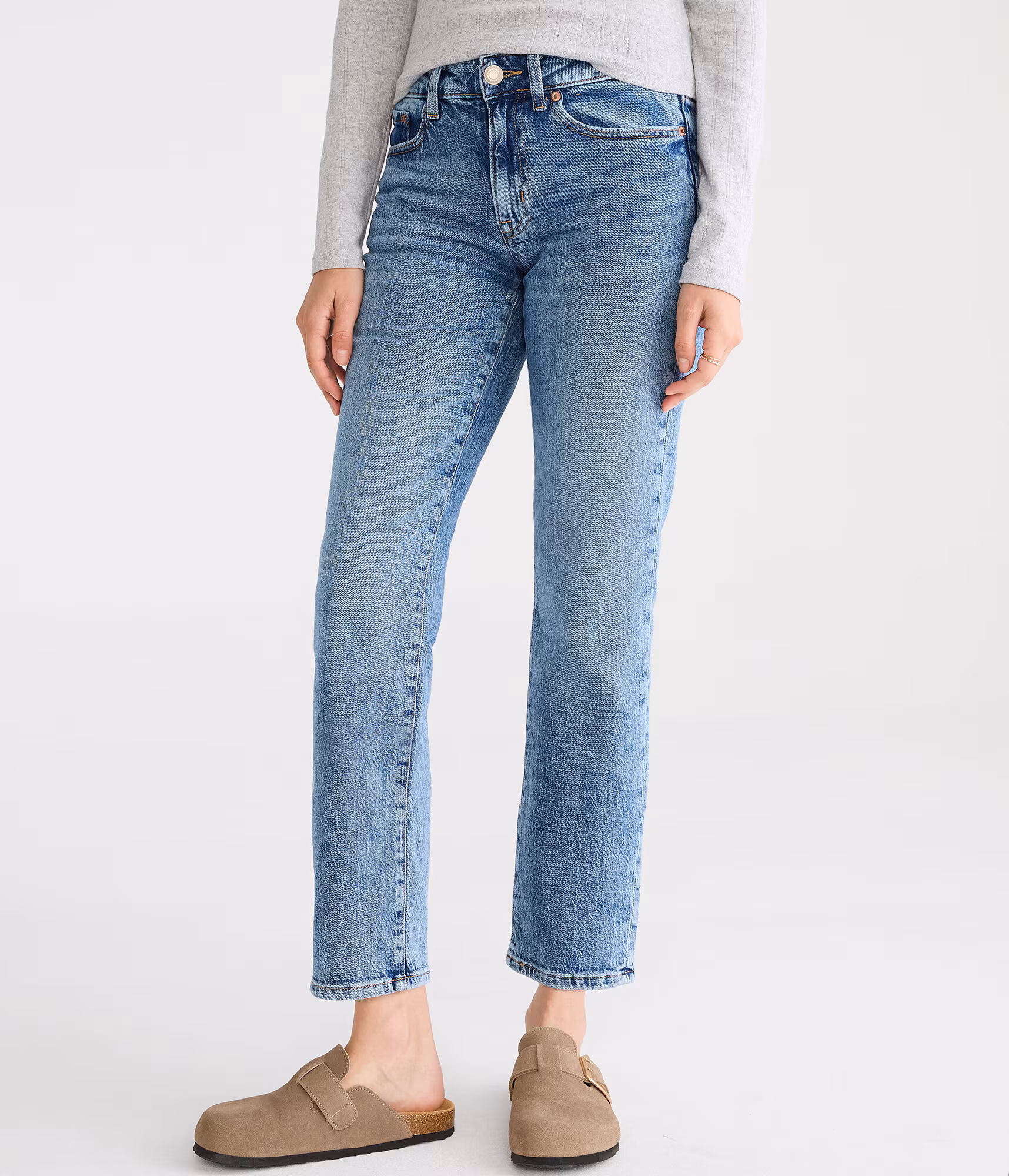 Mid-Rise Straight Ankle Jean medium wash