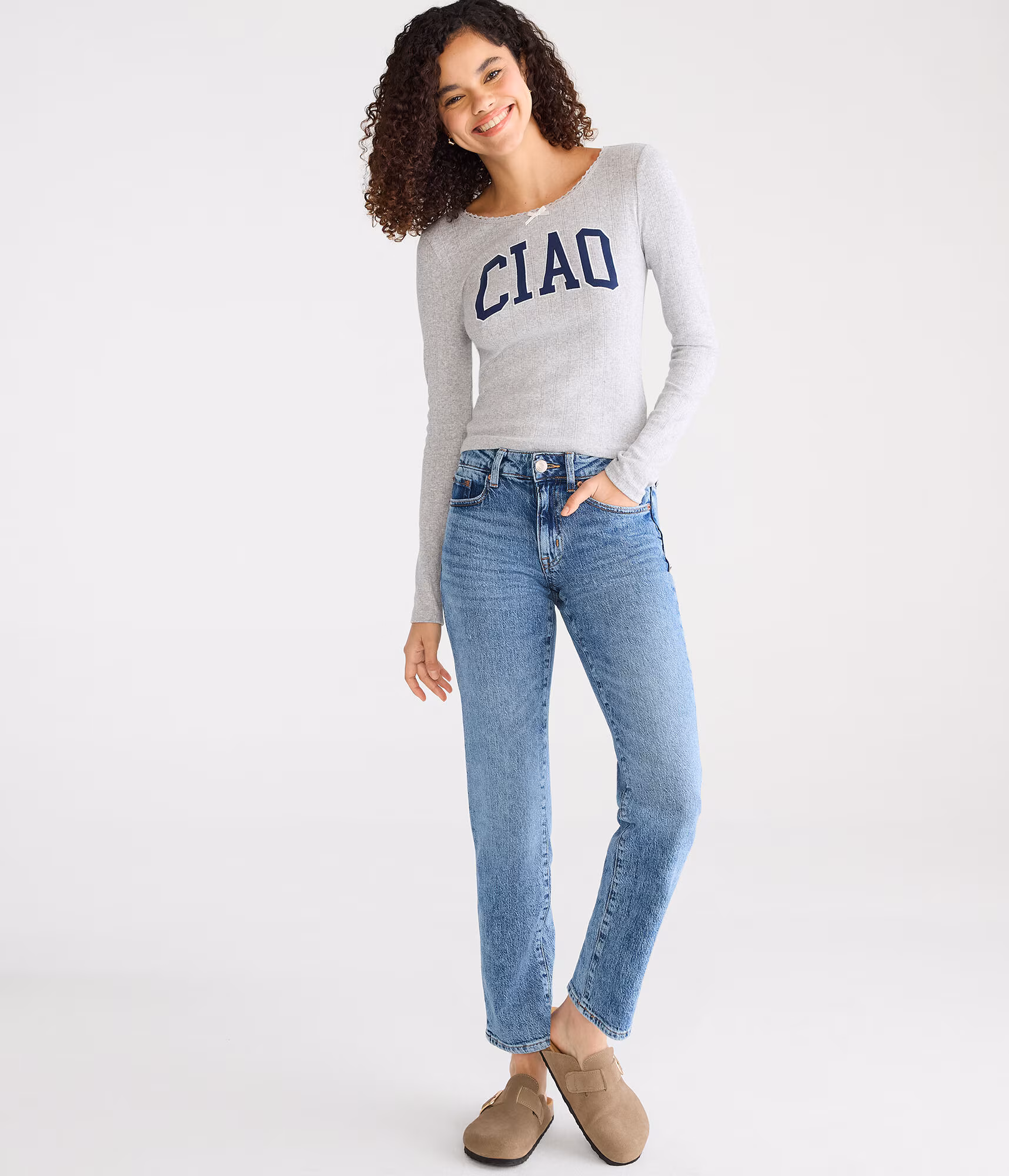 Mid-Rise Straight Ankle Jean medium wash