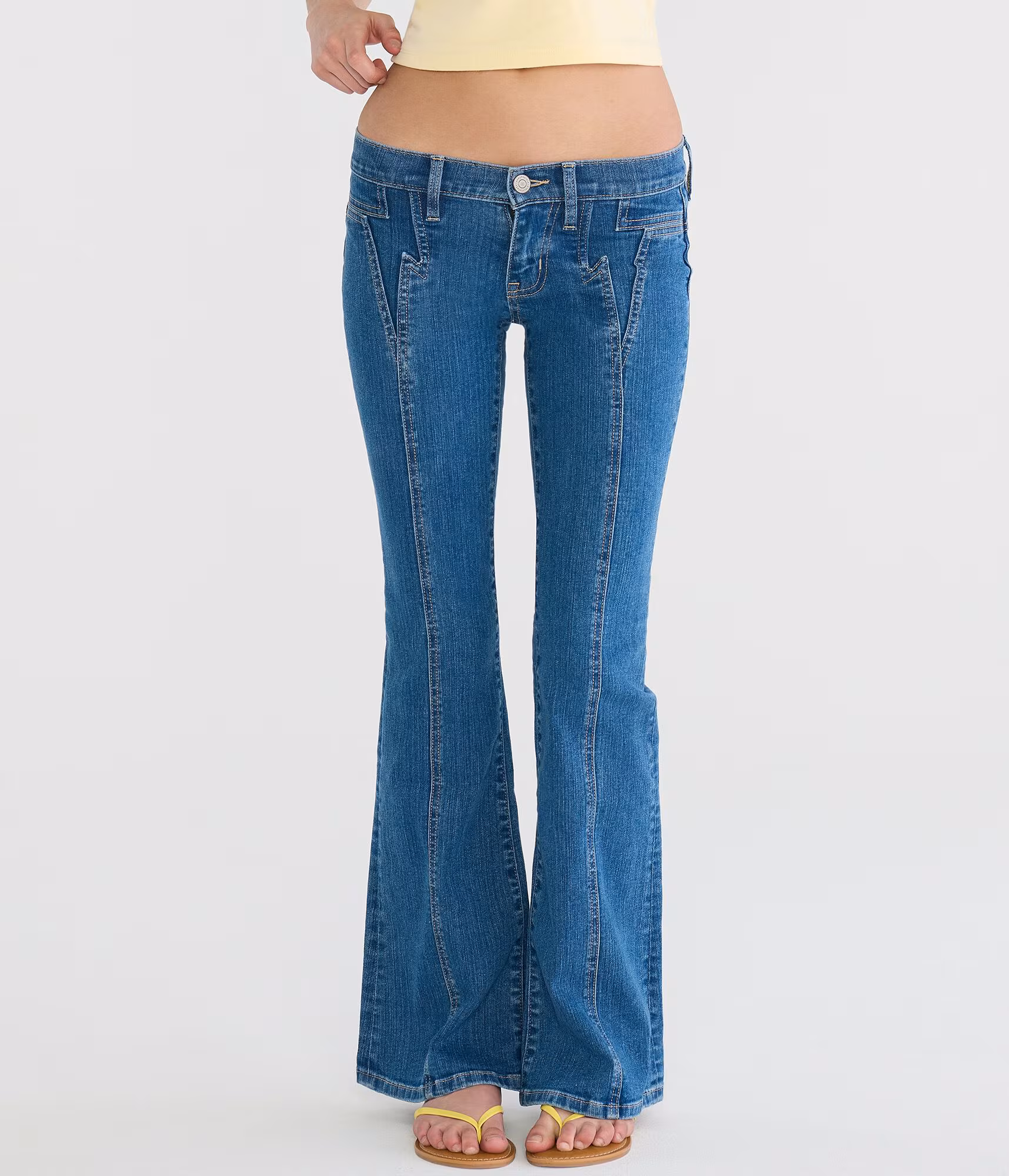 Super Low-Rise Flare Lightning Bolt Jean dark wash