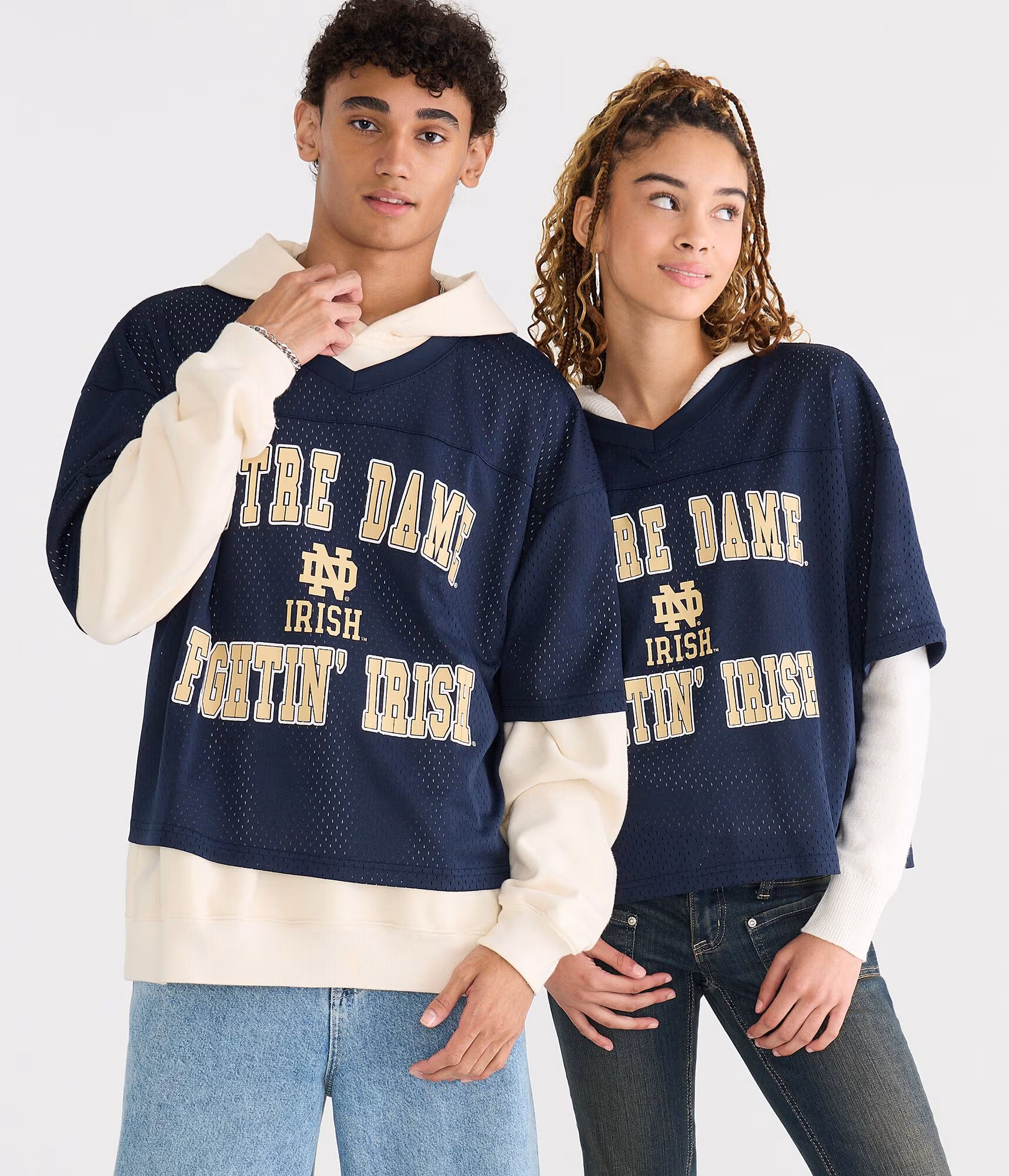 Notre Dame Fightin' Irish Boxy Mesh V-Neck Top navy