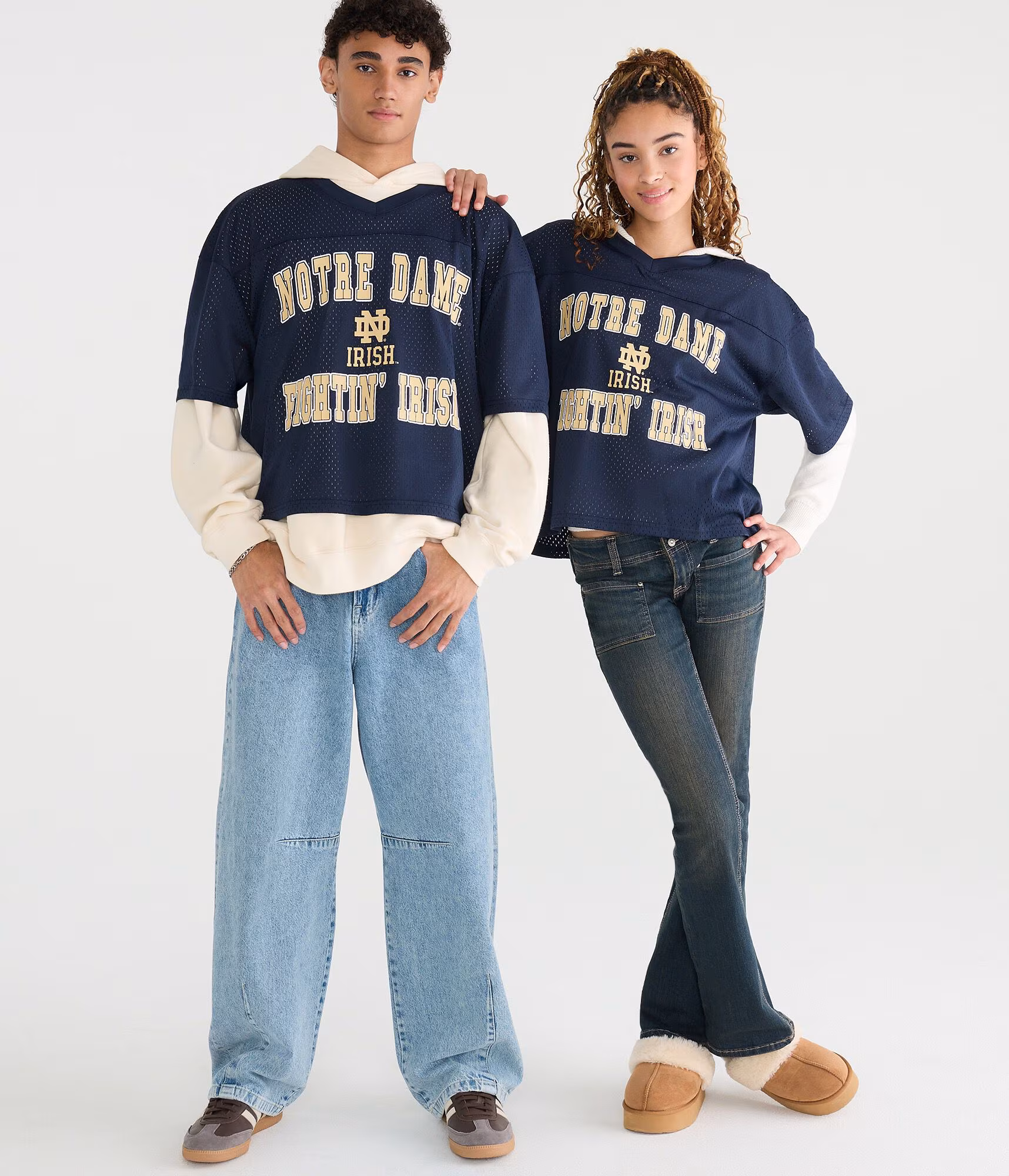 Notre Dame Fightin' Irish Boxy Mesh V-Neck Top navy