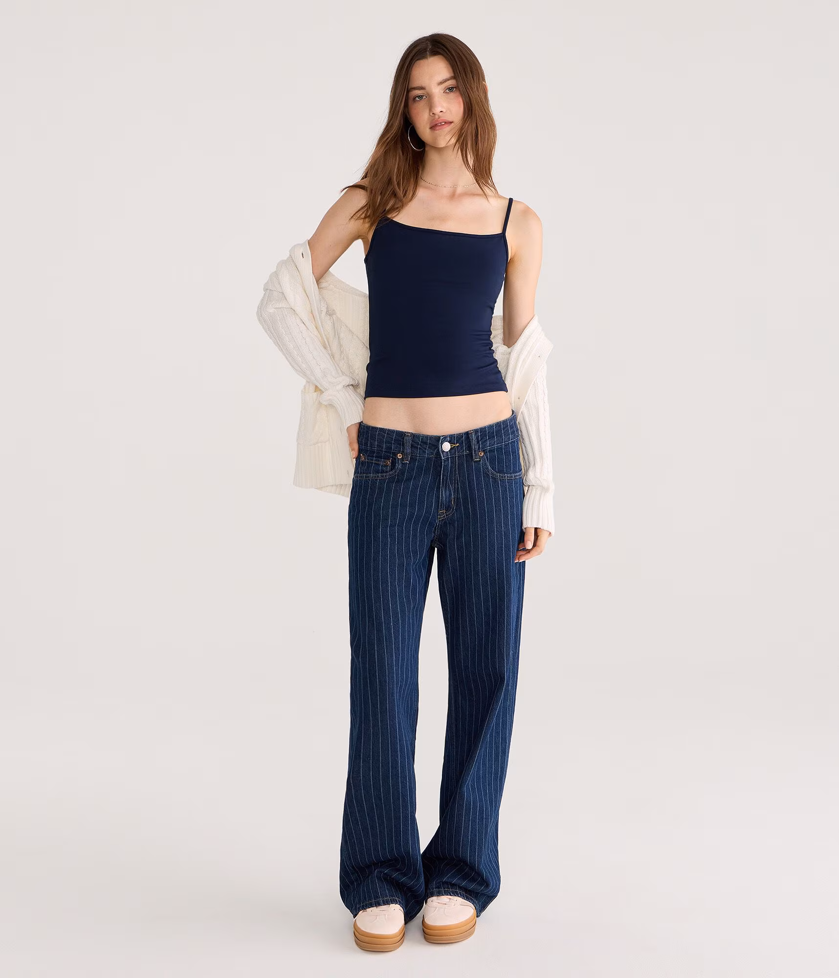 Low-Rise Baggy Wide Leg Pinstripe Jean dark wash