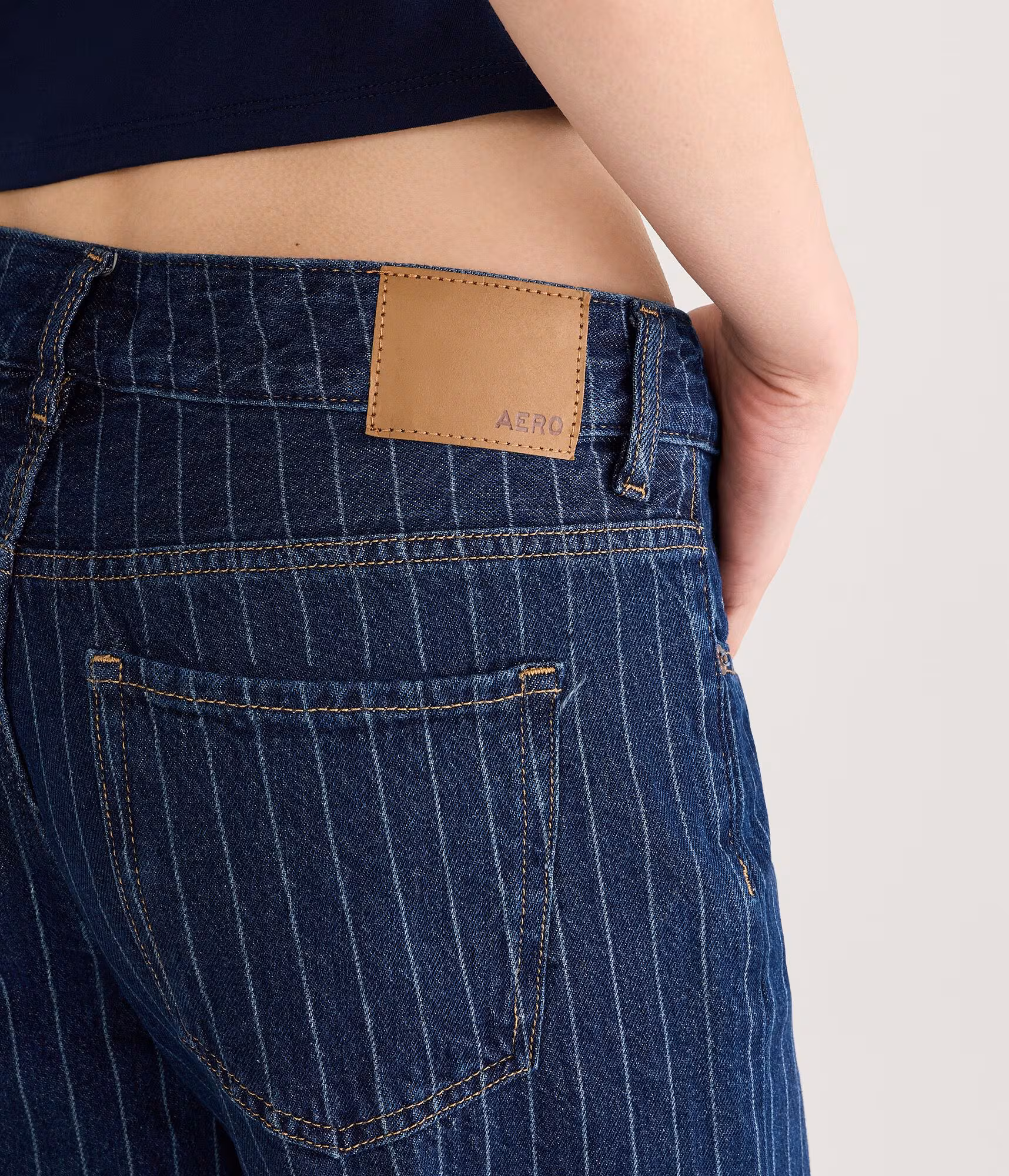 Low-Rise Baggy Wide Leg Pinstripe Jean dark wash