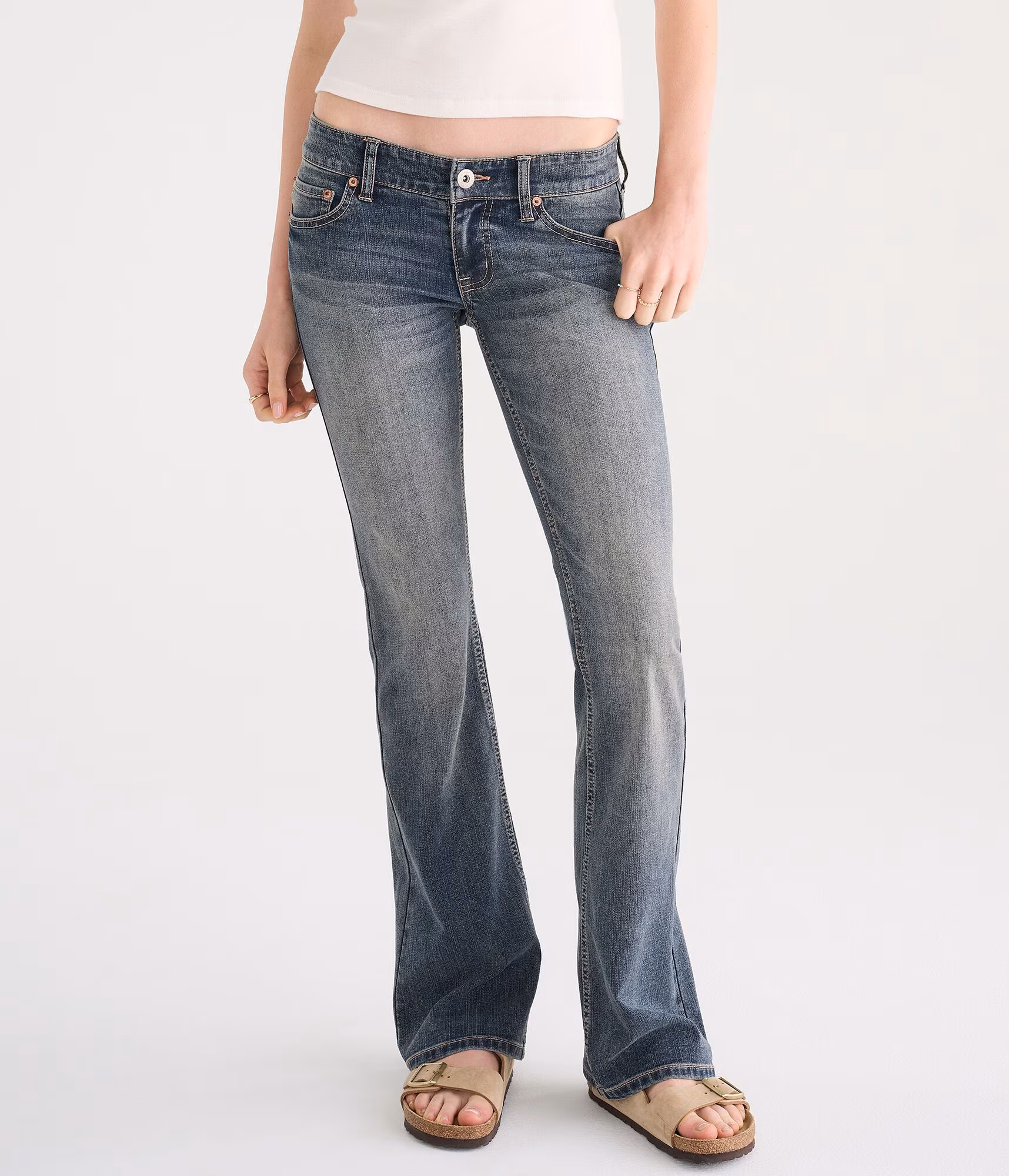 Super Low-Rise Bootcut Bow Pocket Jean dark wash