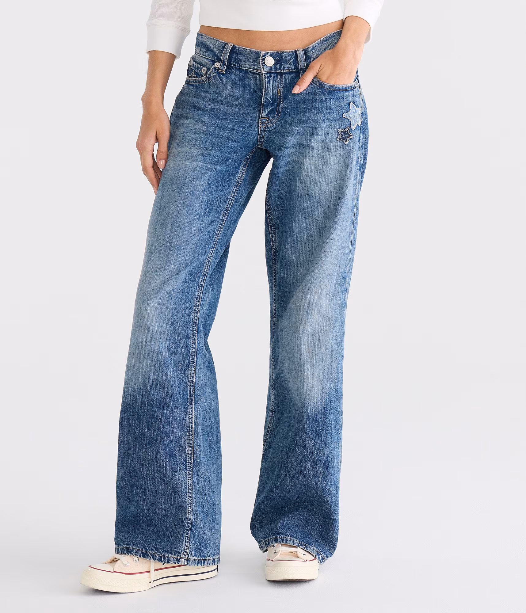 Super Low-Rise Baggy Wide Leg Denim Stars Jean dark wash
