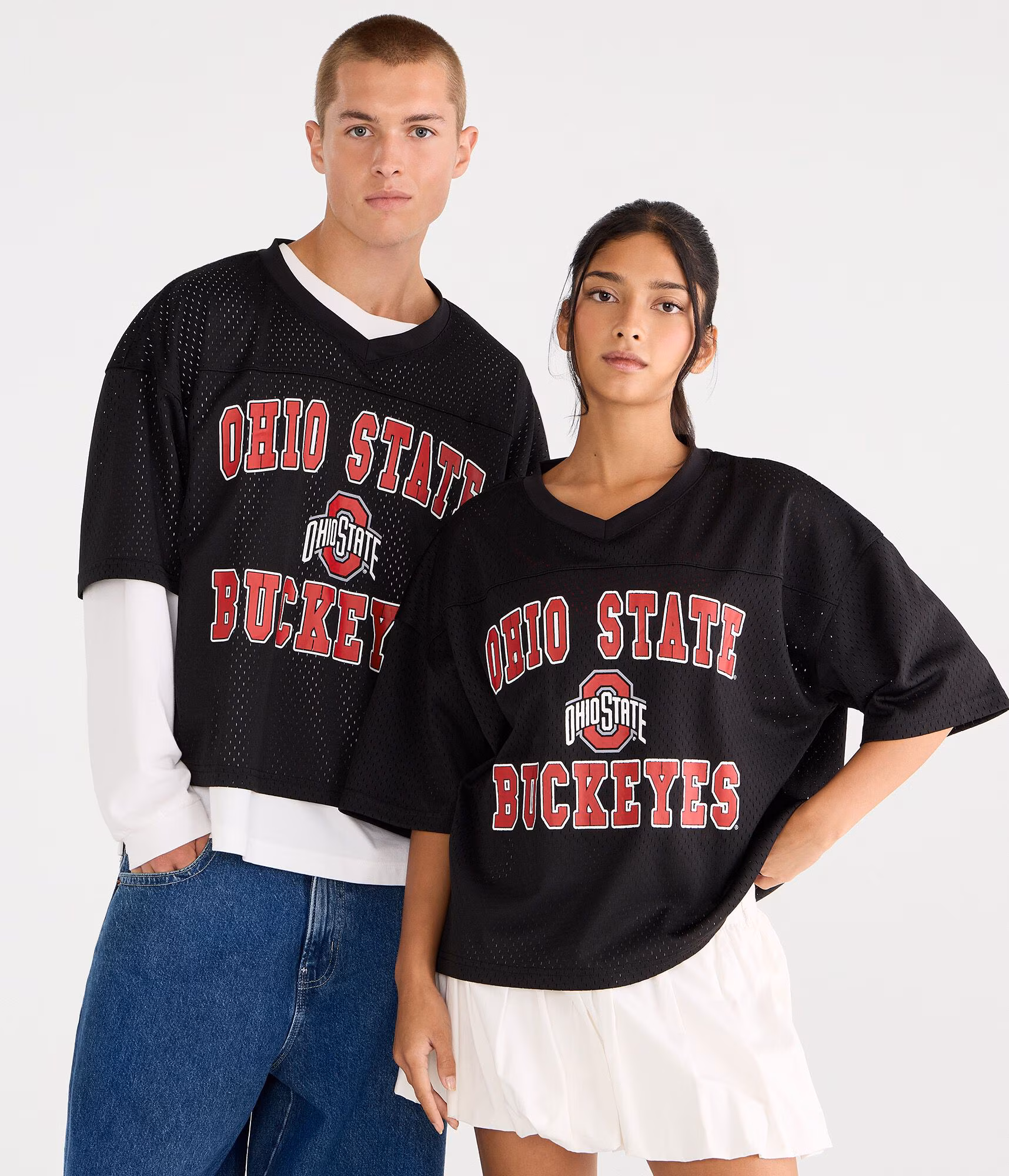 Ohio State Buckeyes Boxy Mesh V-Neck Top black