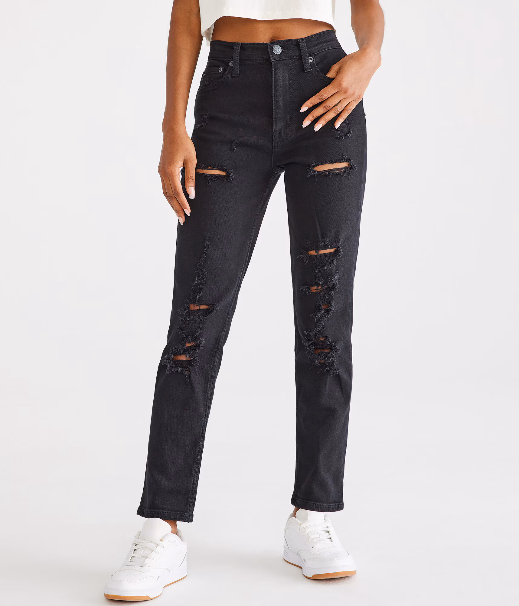 High-Rise Stretch Mom Jean black