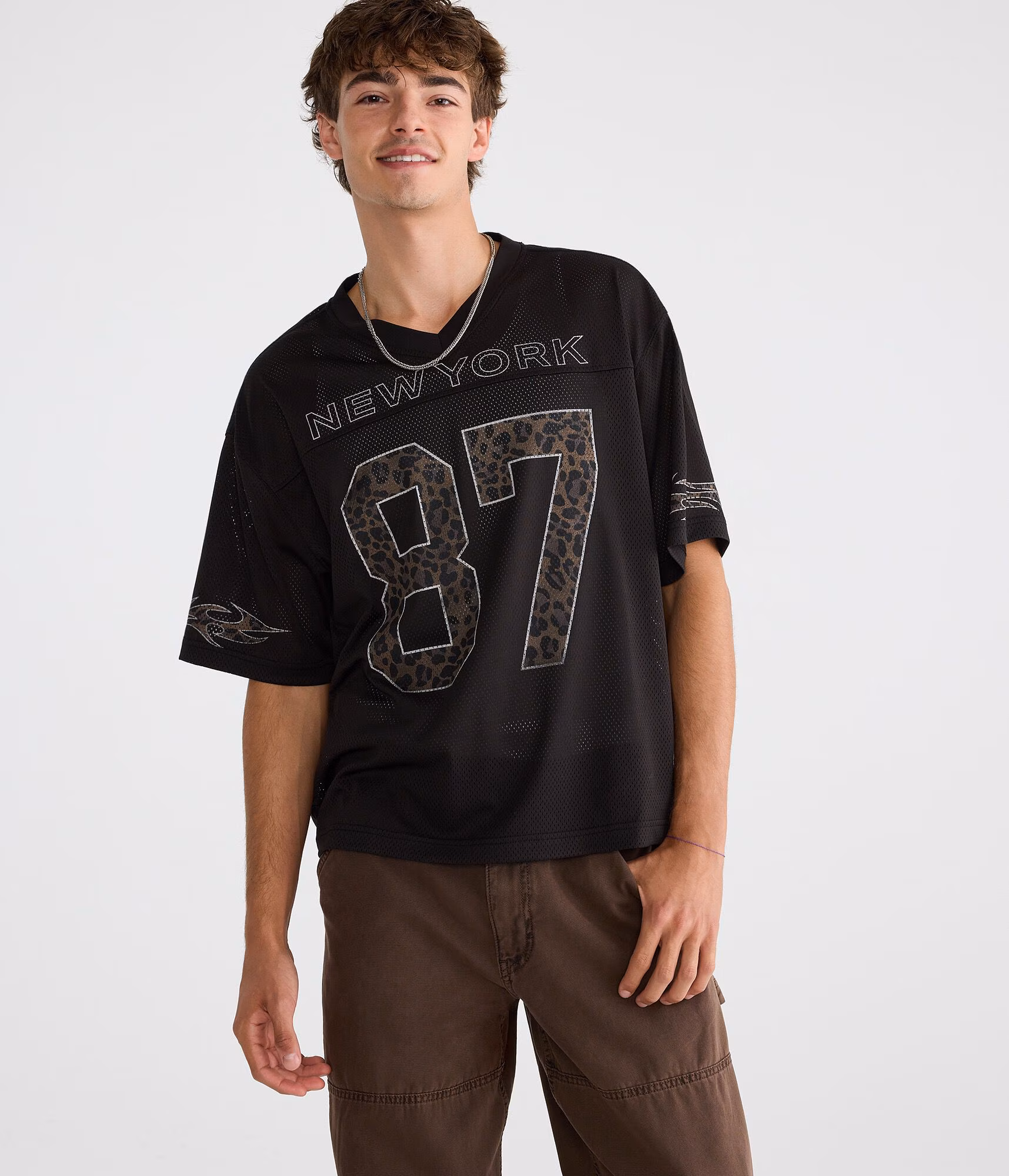 New York 87 V-Neck Boxy Mesh Jersey black
