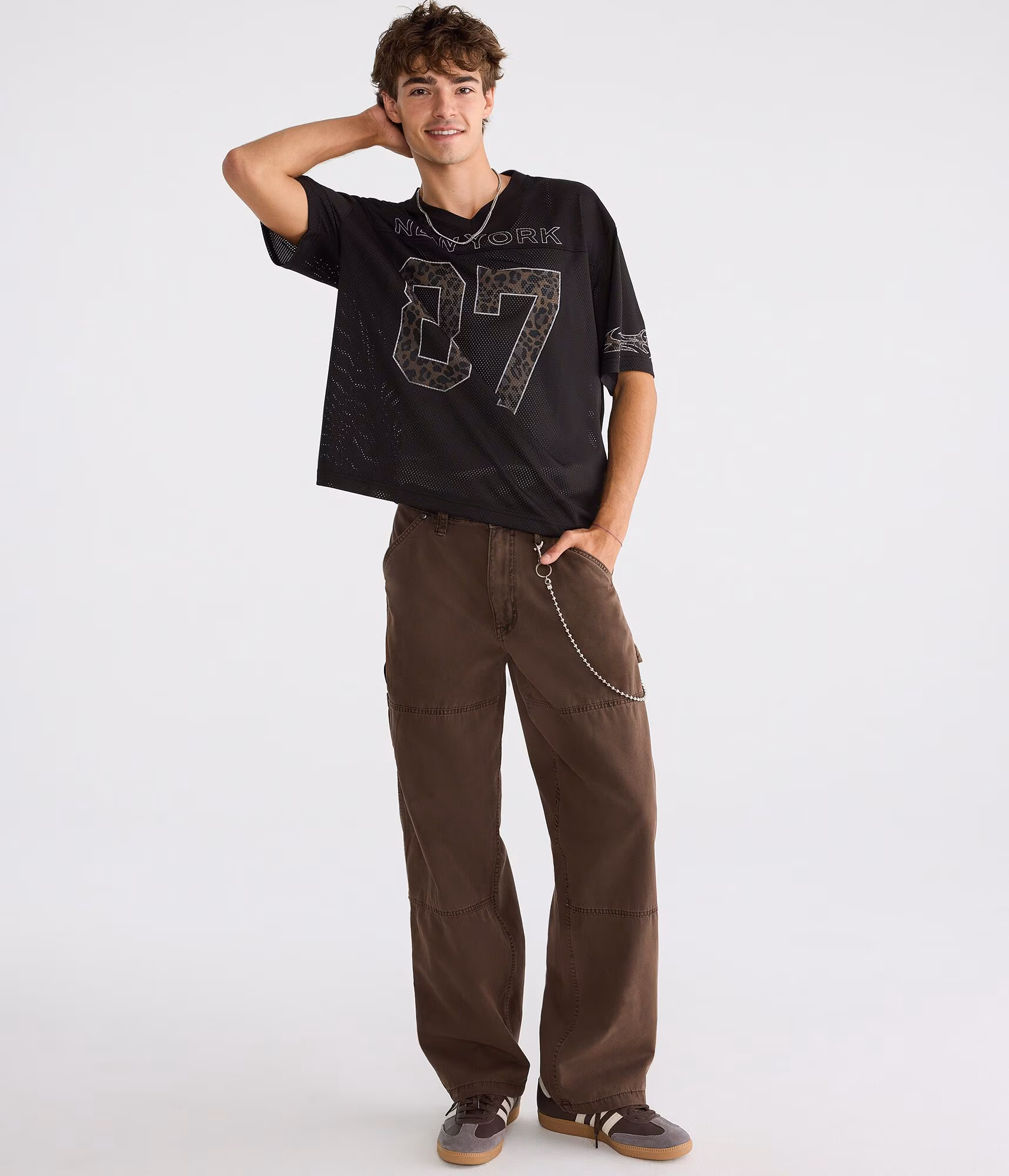 New York 87 V-Neck Boxy Mesh Jersey black